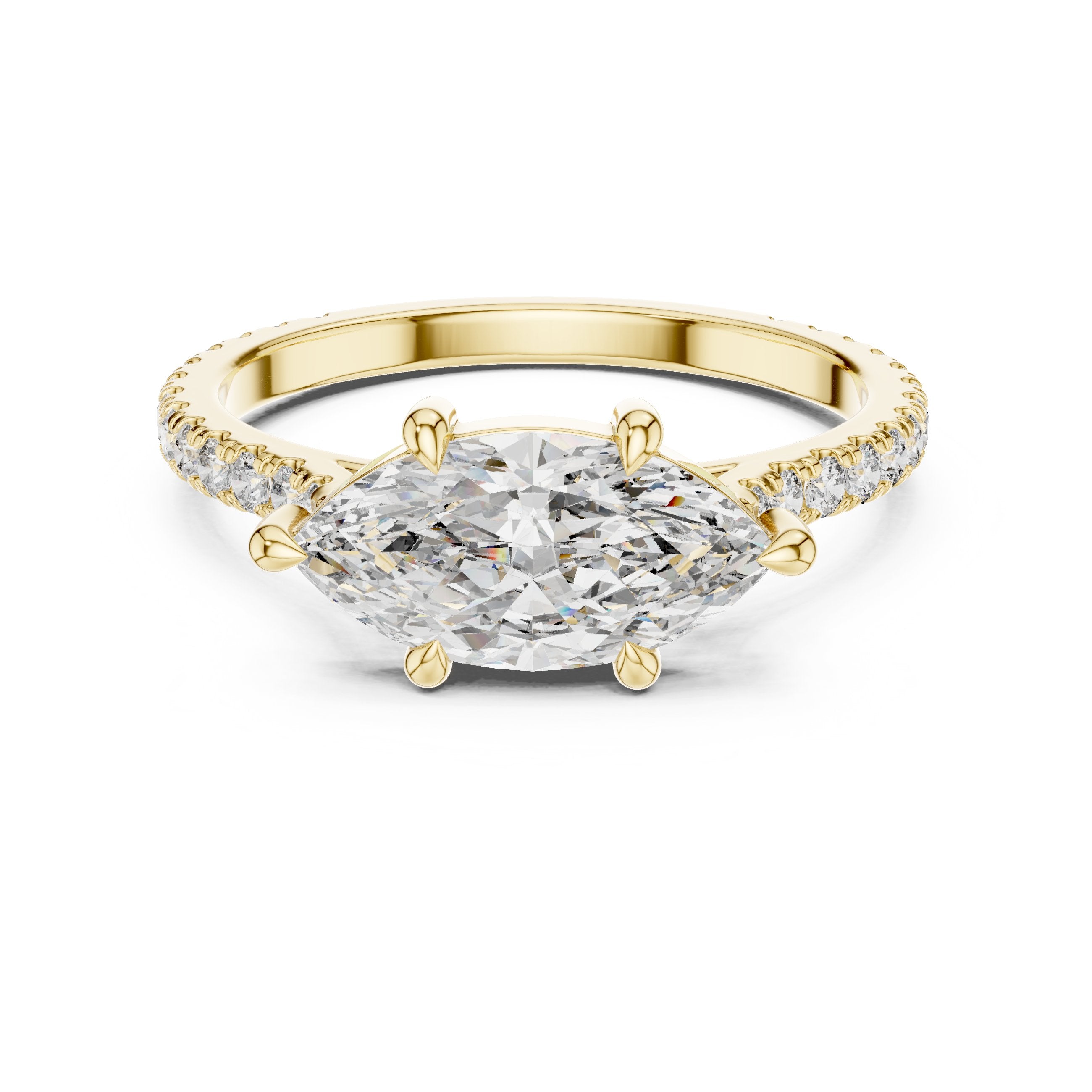 Marquise Cut Engagement Ring with Pavé Band in Yellow Gold - VYKA Diamonds
