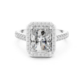 Radiant Cut Halo Engagement Ring with Pavé Band