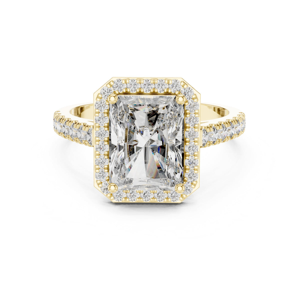 Radiant Cut Halo Engagement Ring with Pavé Band