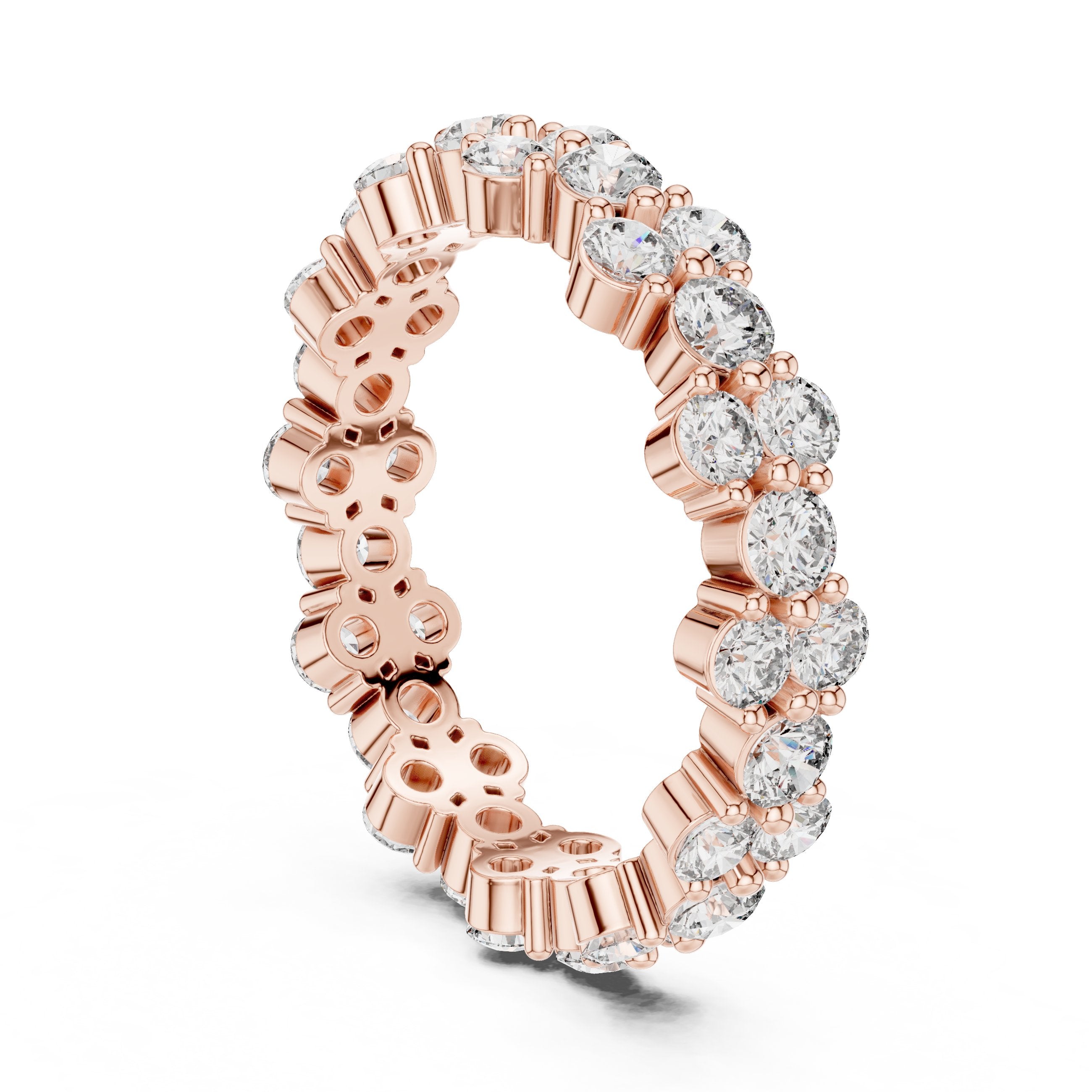 Round Diamond Wide Multi-Row Cluster Eternity Band in Rose Gold - VYKA Diamonds