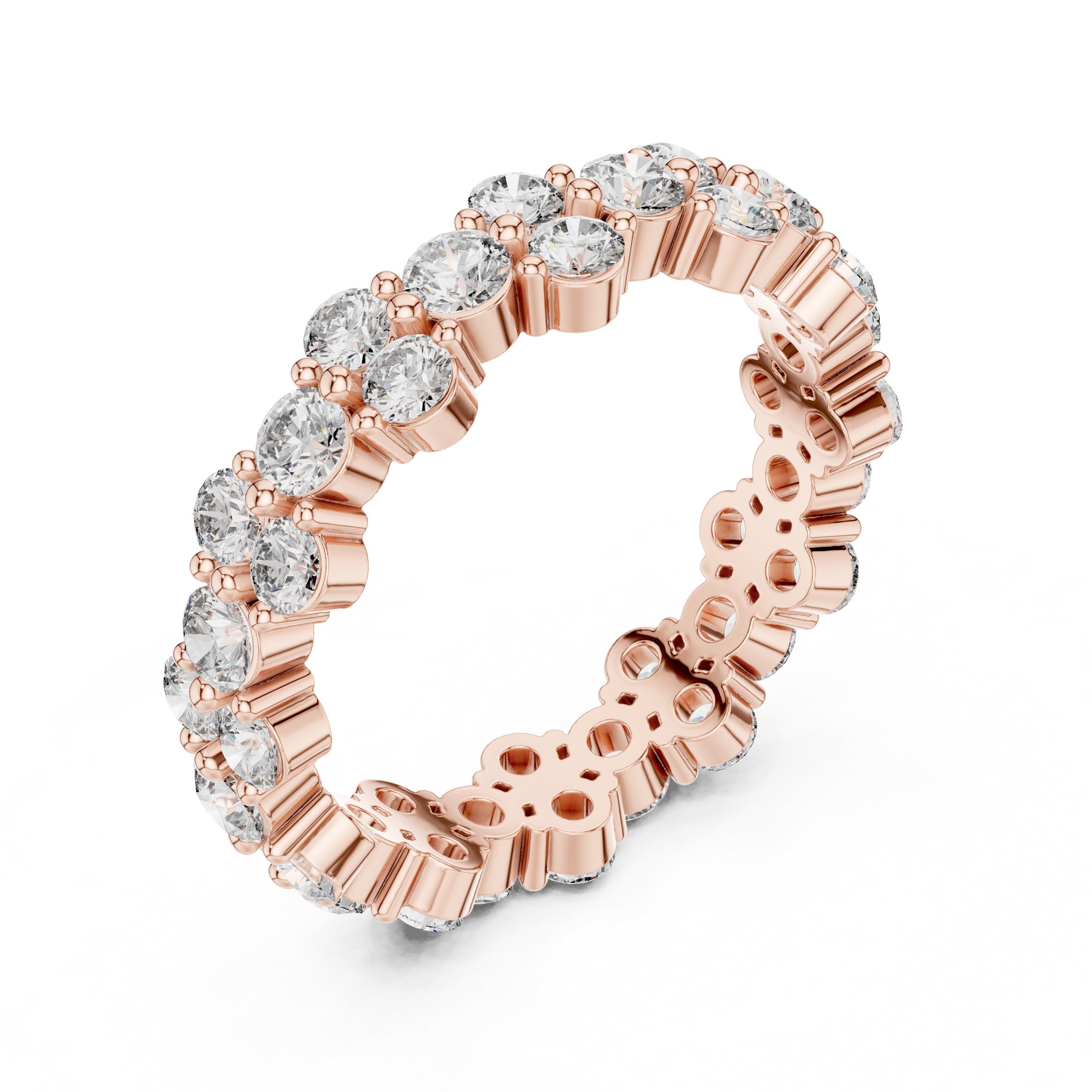 Round Diamond Wide Multi-Row Cluster Eternity Band in Rose Gold - VYKA Diamonds