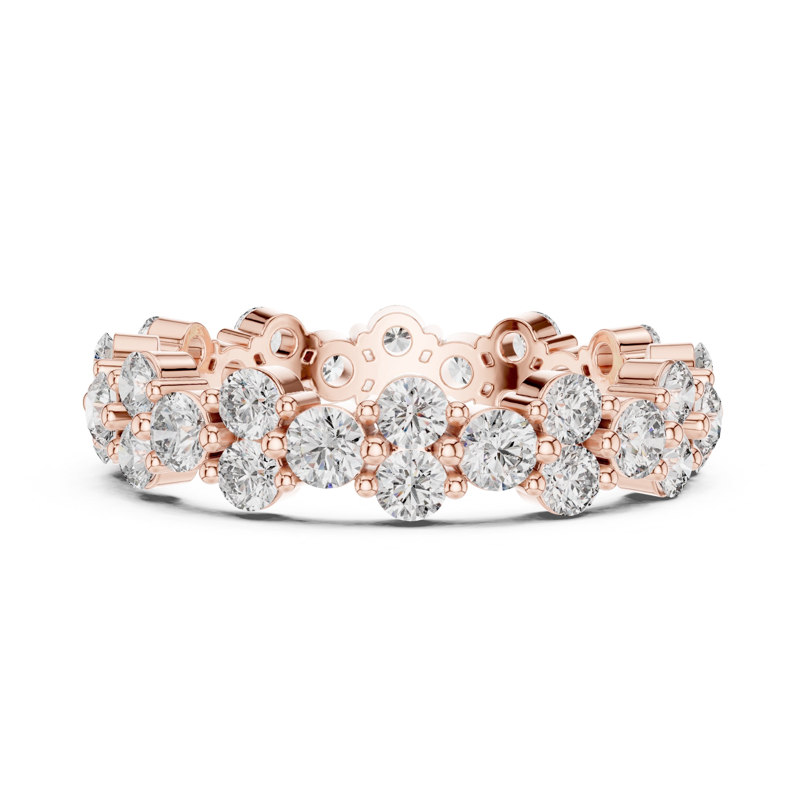 Round Diamond Wide Multi-Row Cluster Eternity Band in Rose Gold - VYKA Diamonds