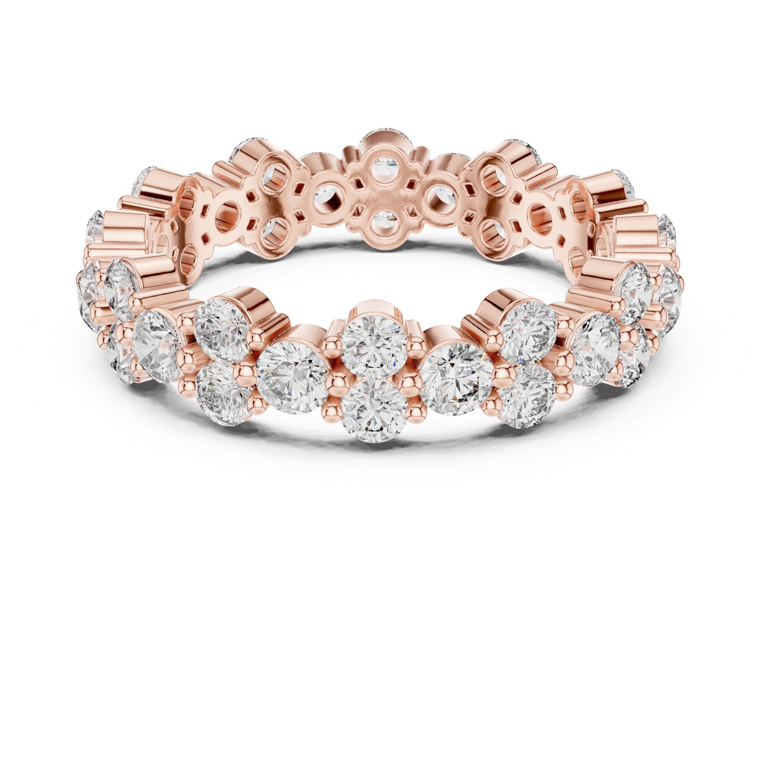 Round Diamond Wide Multi-Row Cluster Eternity Band in Rose Gold - VYKA Diamonds