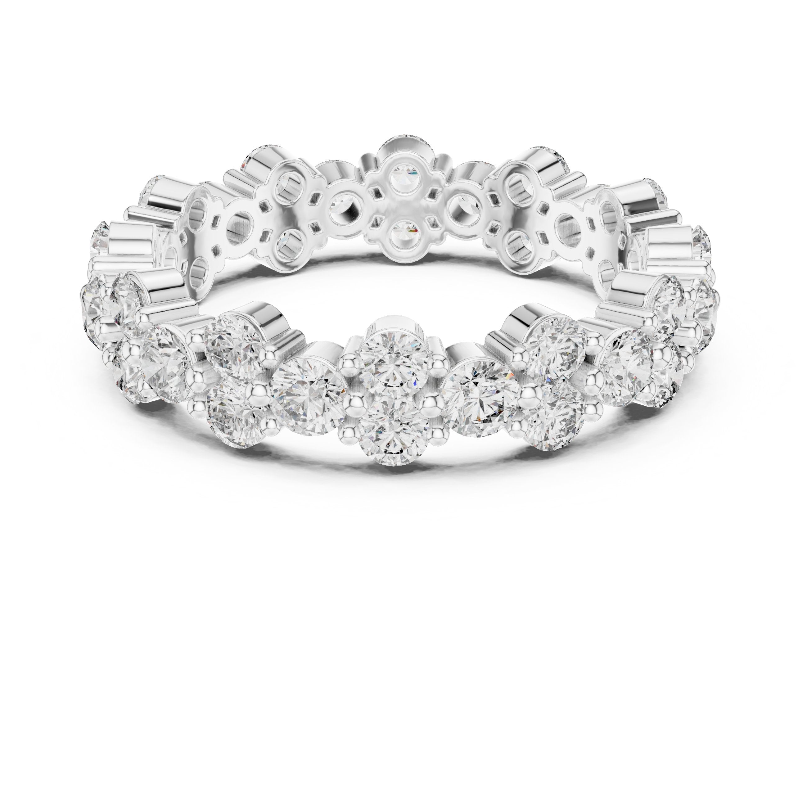 Round Diamond Wide Multi-Row Cluster Eternity Band in White Gold - VYKA Diamonds