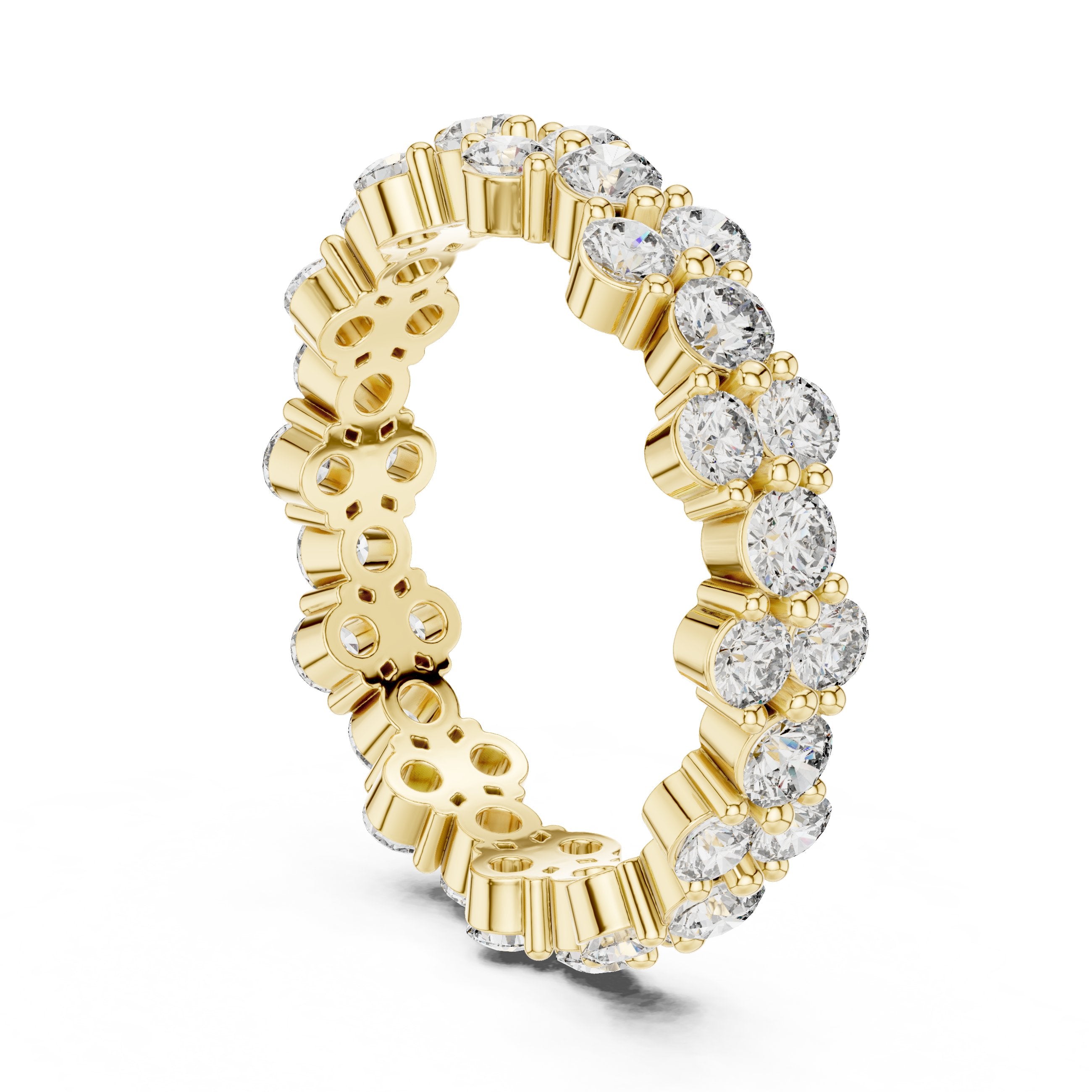 Round Diamond Wide Multi-Row Cluster Eternity Band in Yellow Gold - VYKA Diamonds