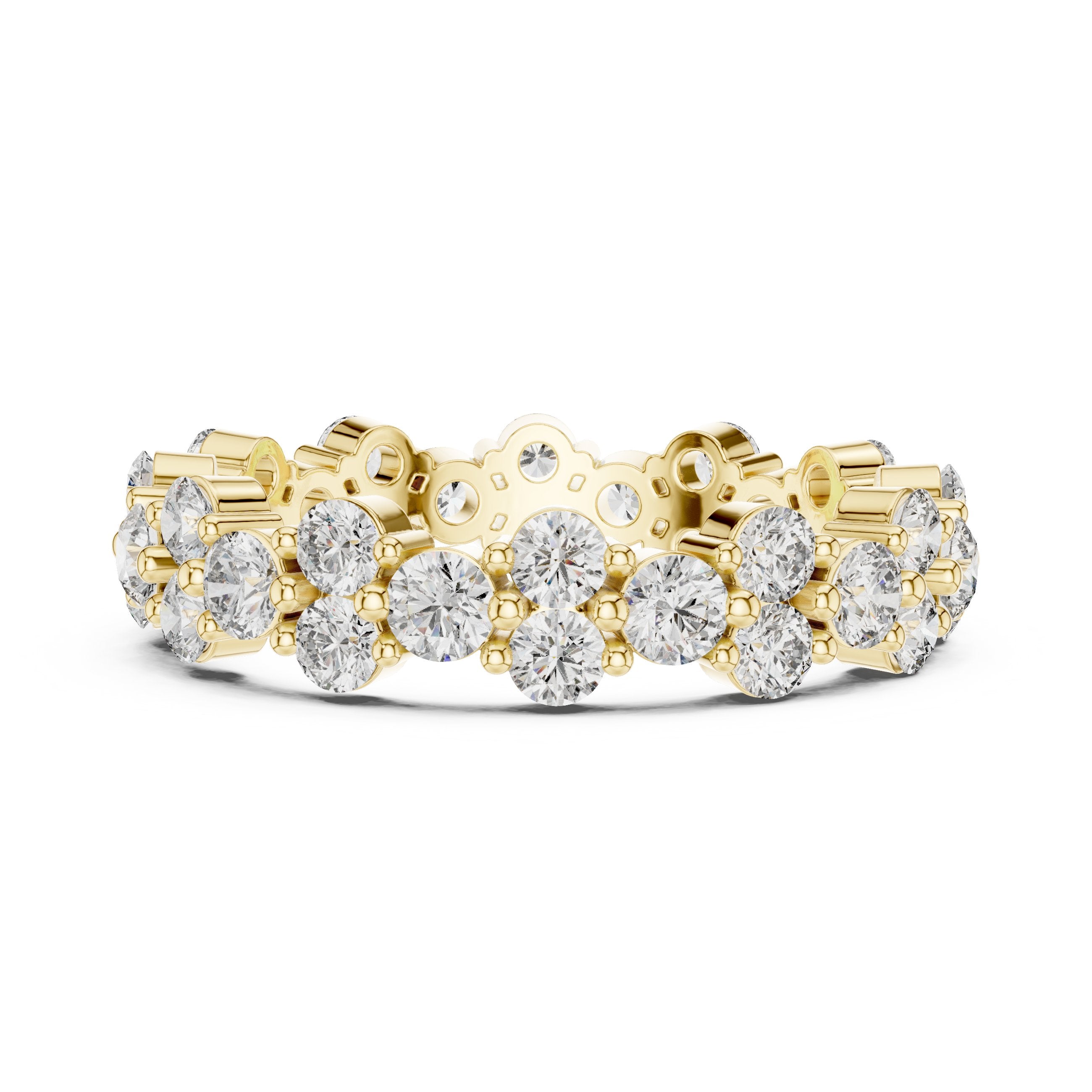 Round Diamond Wide Multi-Row Cluster Eternity Band in Yellow Gold - VYKA Diamonds