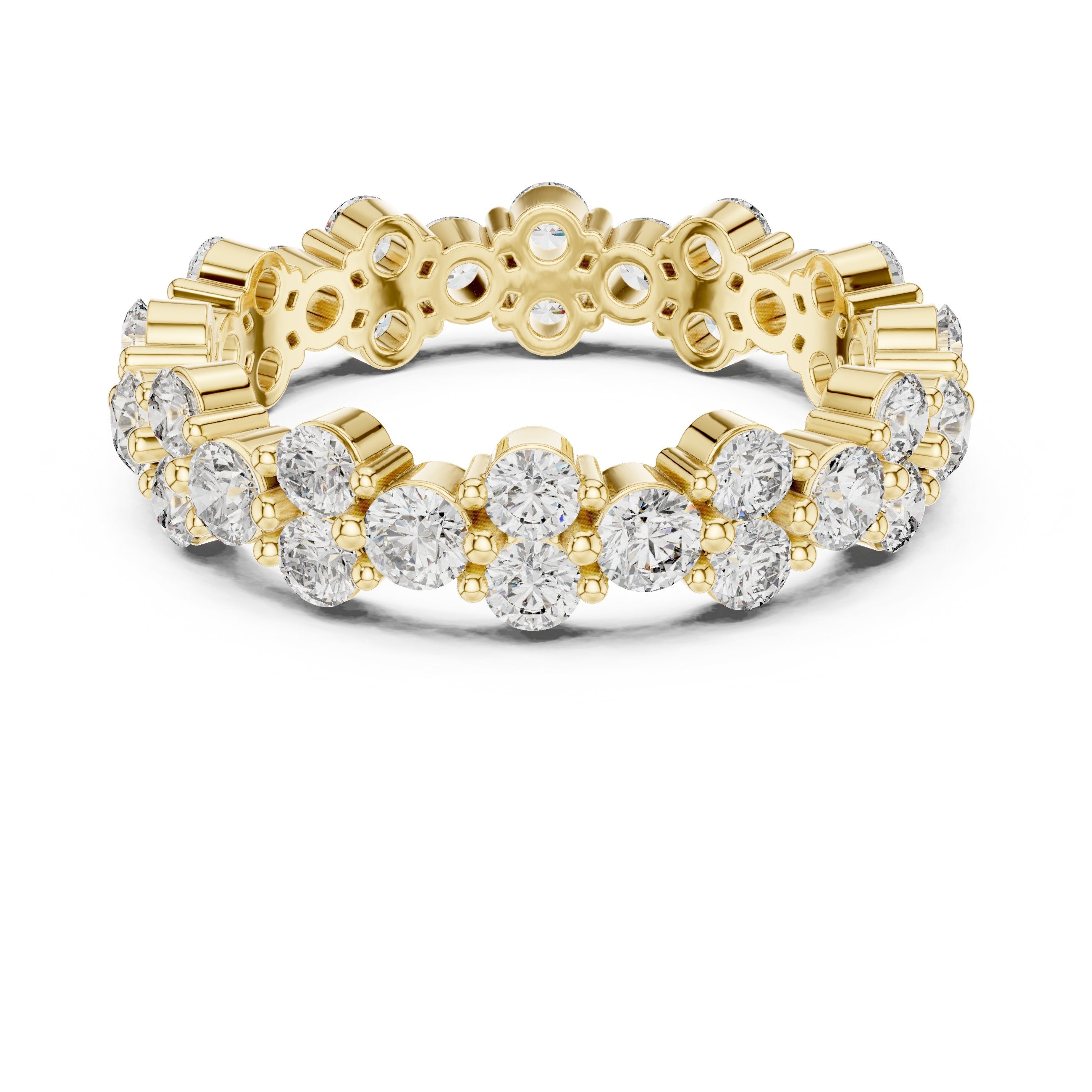 Round Diamond Wide Multi-Row Cluster Eternity Band in Yellow Gold - VYKA Diamonds