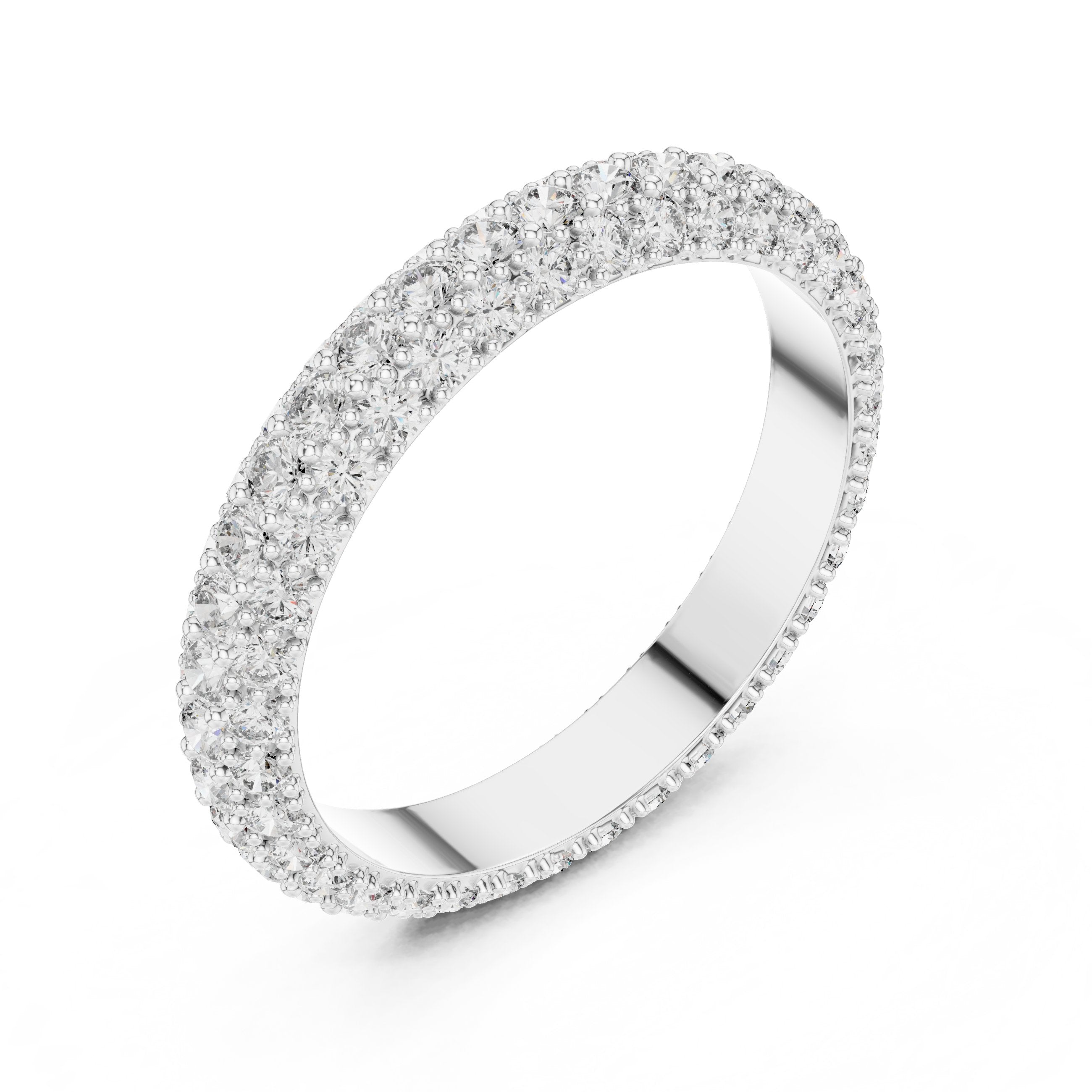 Round Diamond Pavé Dome Eternity Band in White Gold - VYKA Diamonds