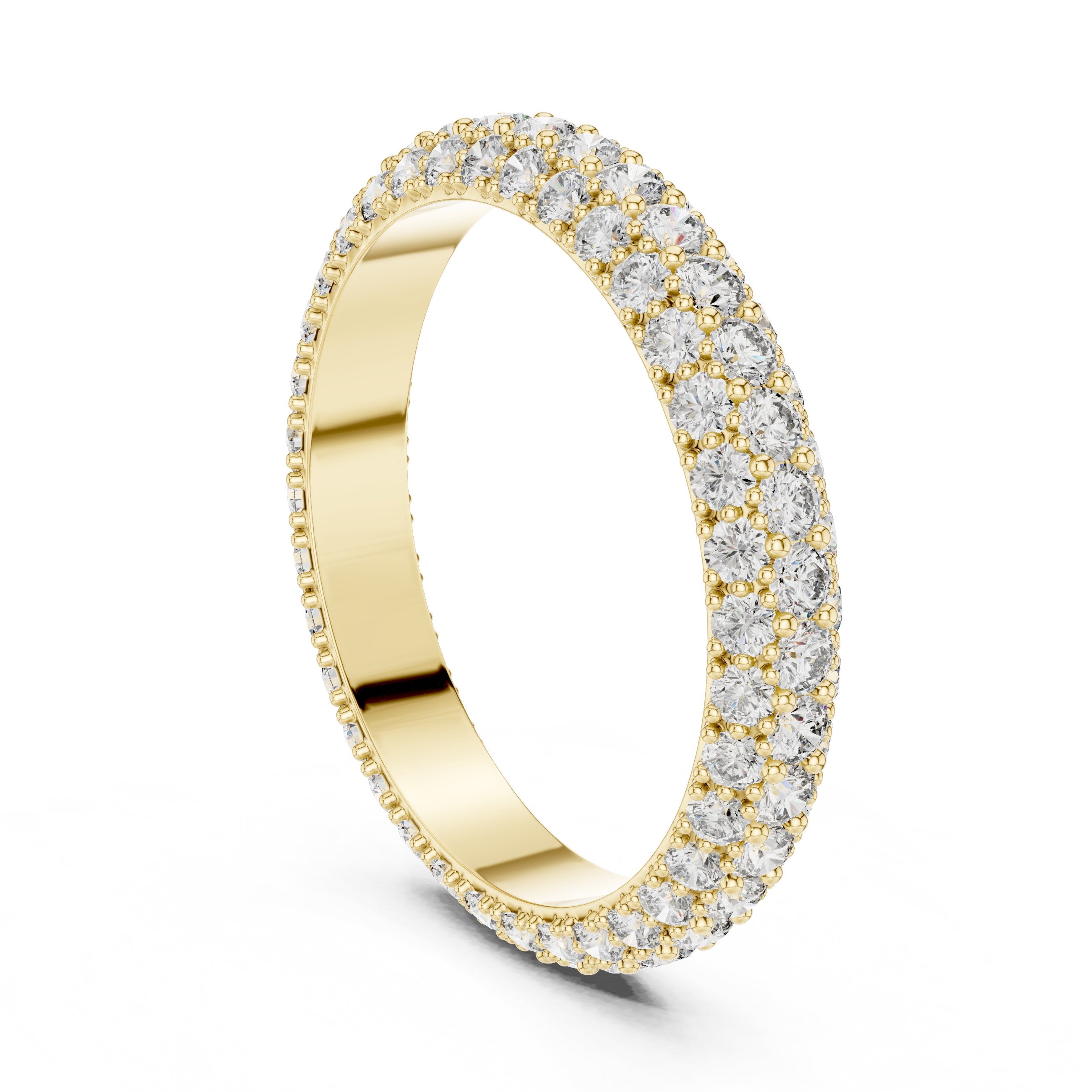 Round Diamond Pavé Dome Eternity Band in Yellow Gold - VYKA Diamonds