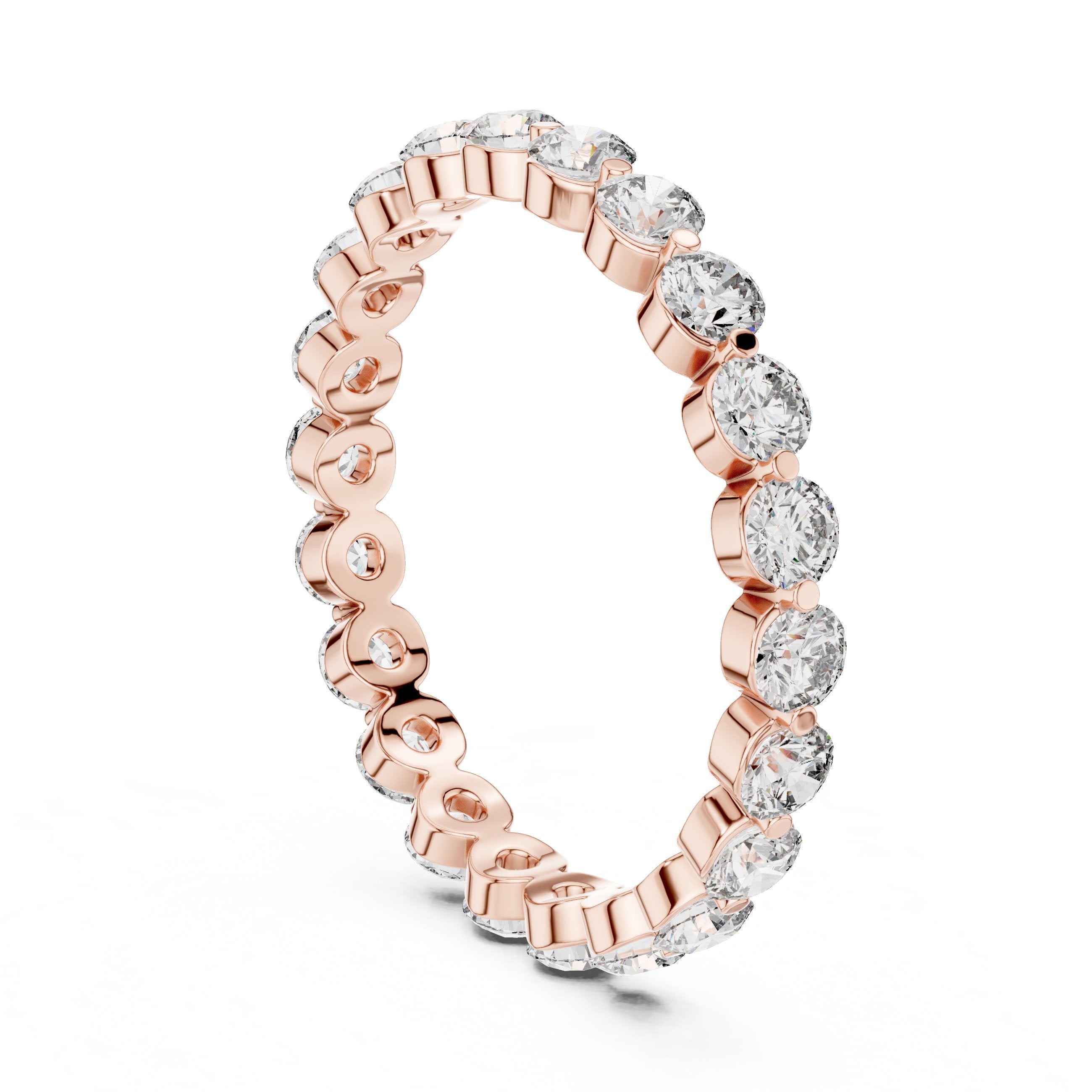 Round Diamond Shared Prong Eternity Band in Rose Gold - VYKA Diamonds