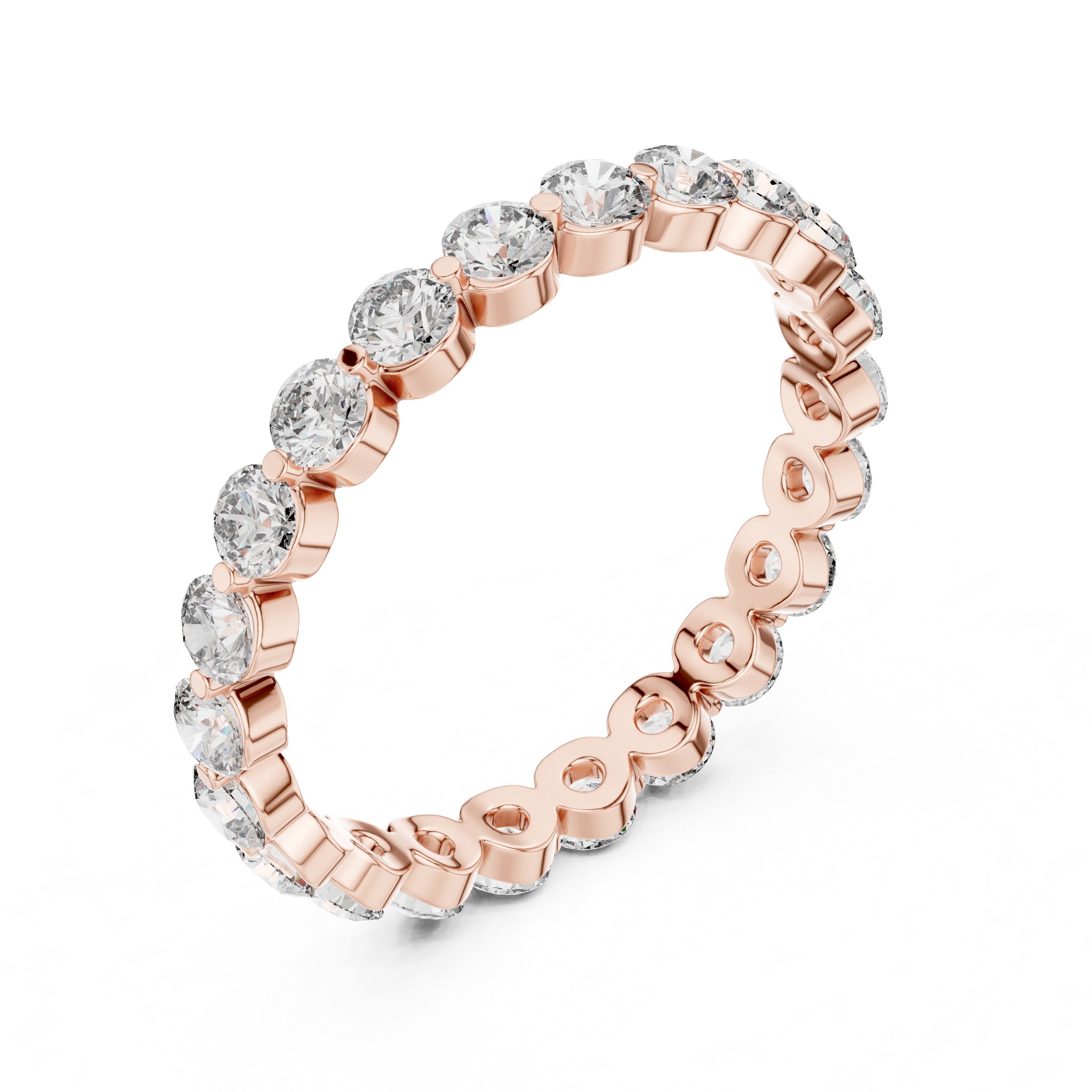 Round Diamond Shared Prong Eternity Band in Rose Gold - VYKA Diamonds