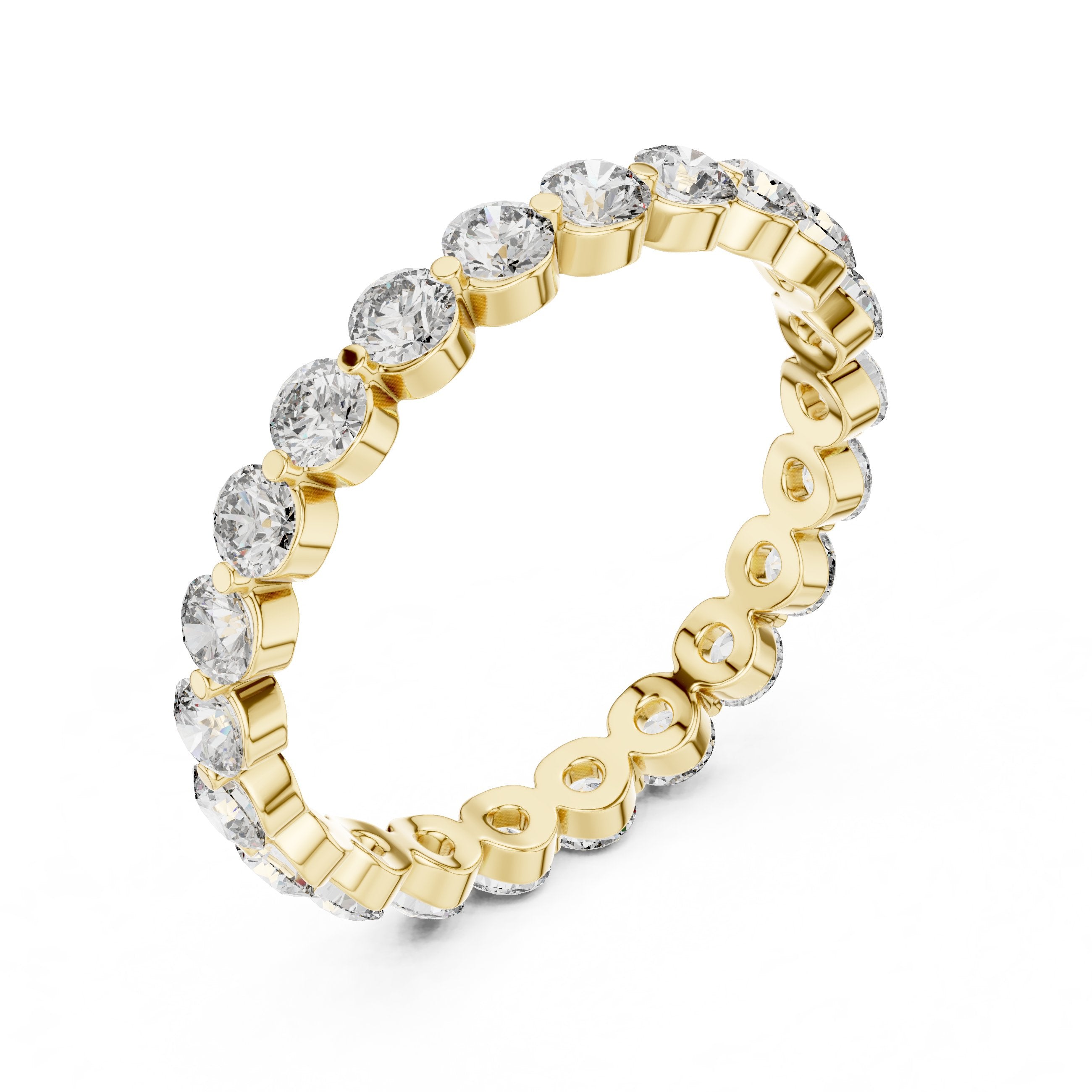 Round Diamond Shared Prong Eternity Band in Yellow Gold - VYKA Diamonds