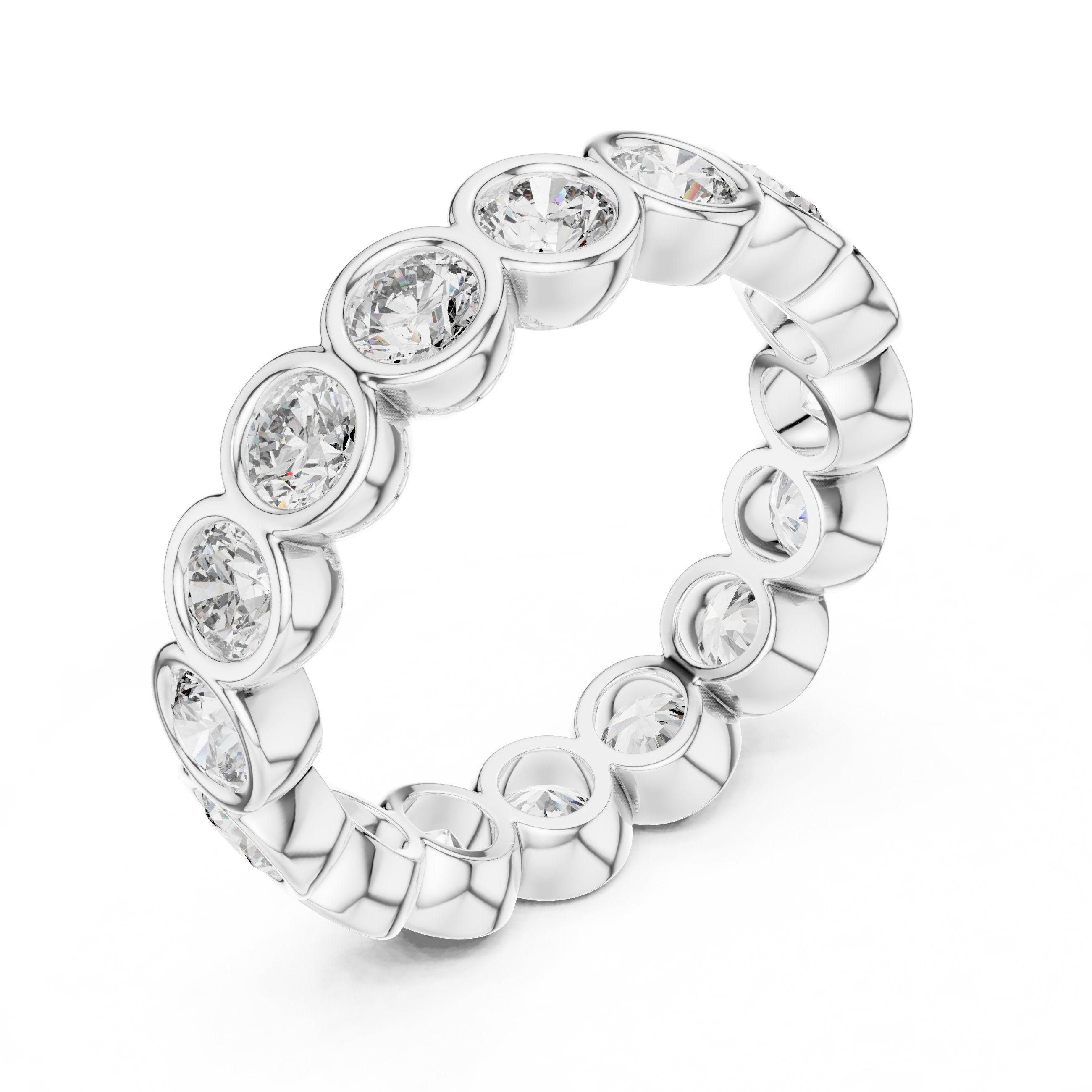 Round Diamond Bezel Set Full Eternity Band in White Gold - VYKA Diamonds