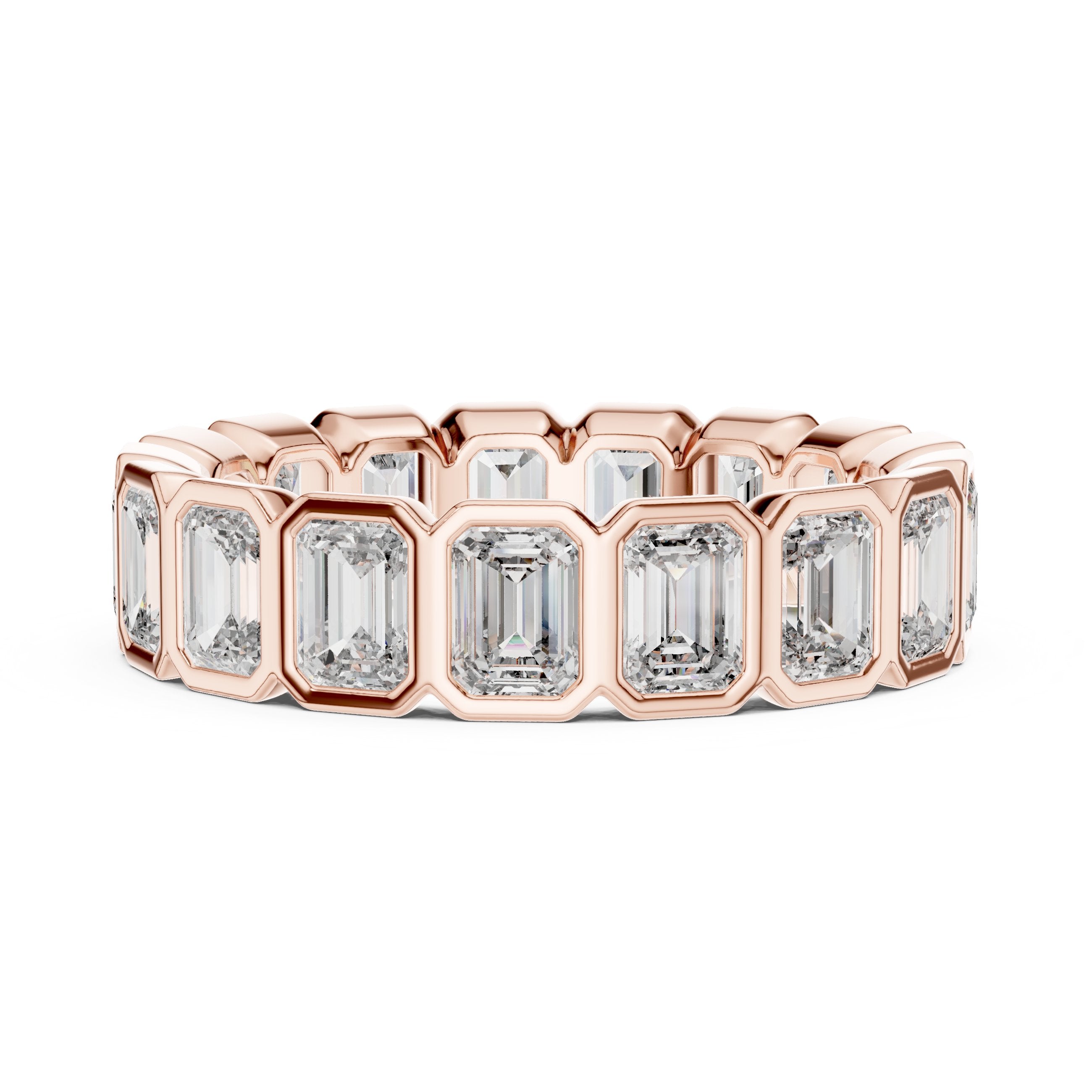 Emerald Cut Bezel Set Eternity Band in Rose Gold - VYKA Diamonds