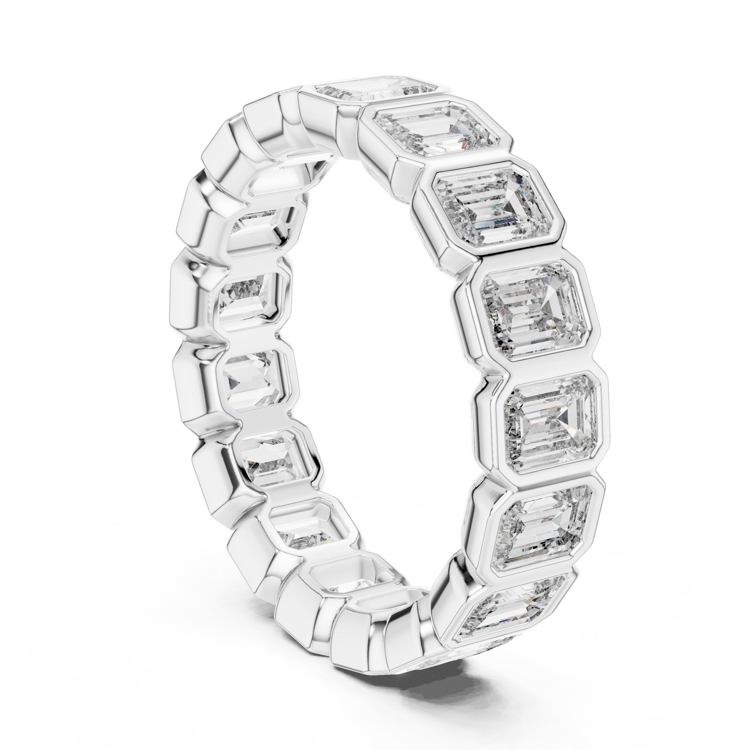 Emerald Cut Bezel Set Eternity Band in White Gold - VYKA Diamonds