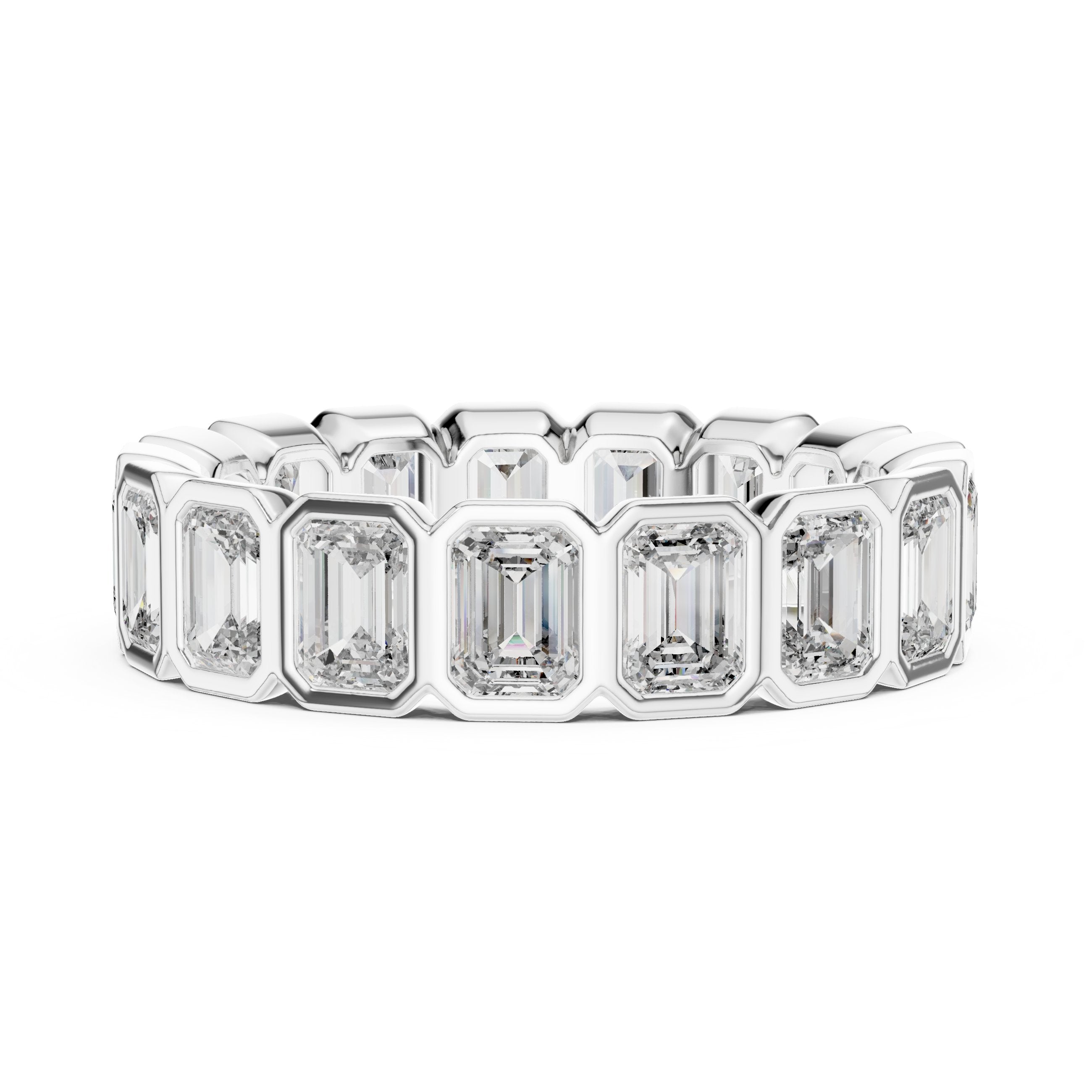 Emerald Cut Bezel Set Eternity Band in White Gold - VYKA Diamonds