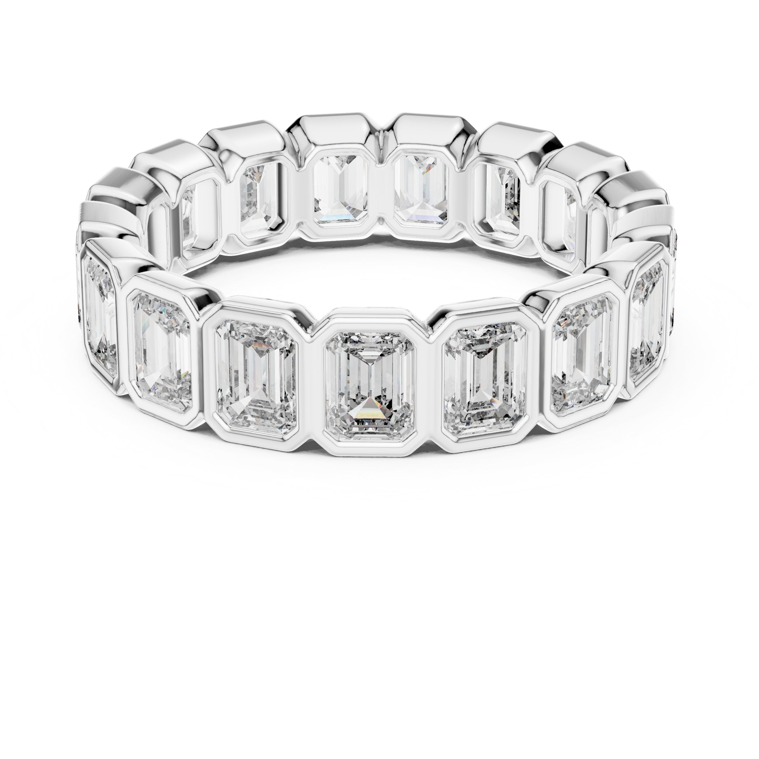 Emerald Cut Bezel Set Eternity Band in White Gold - VYKA Diamonds
