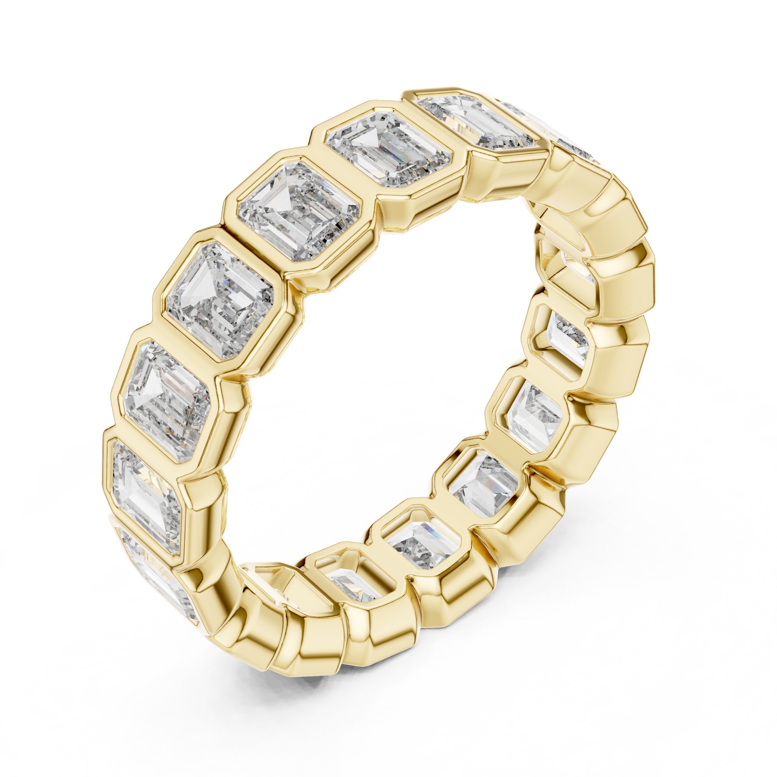 Emerald Cut Bezel Set Eternity Band in Yellow Gold - VYKA Diamonds