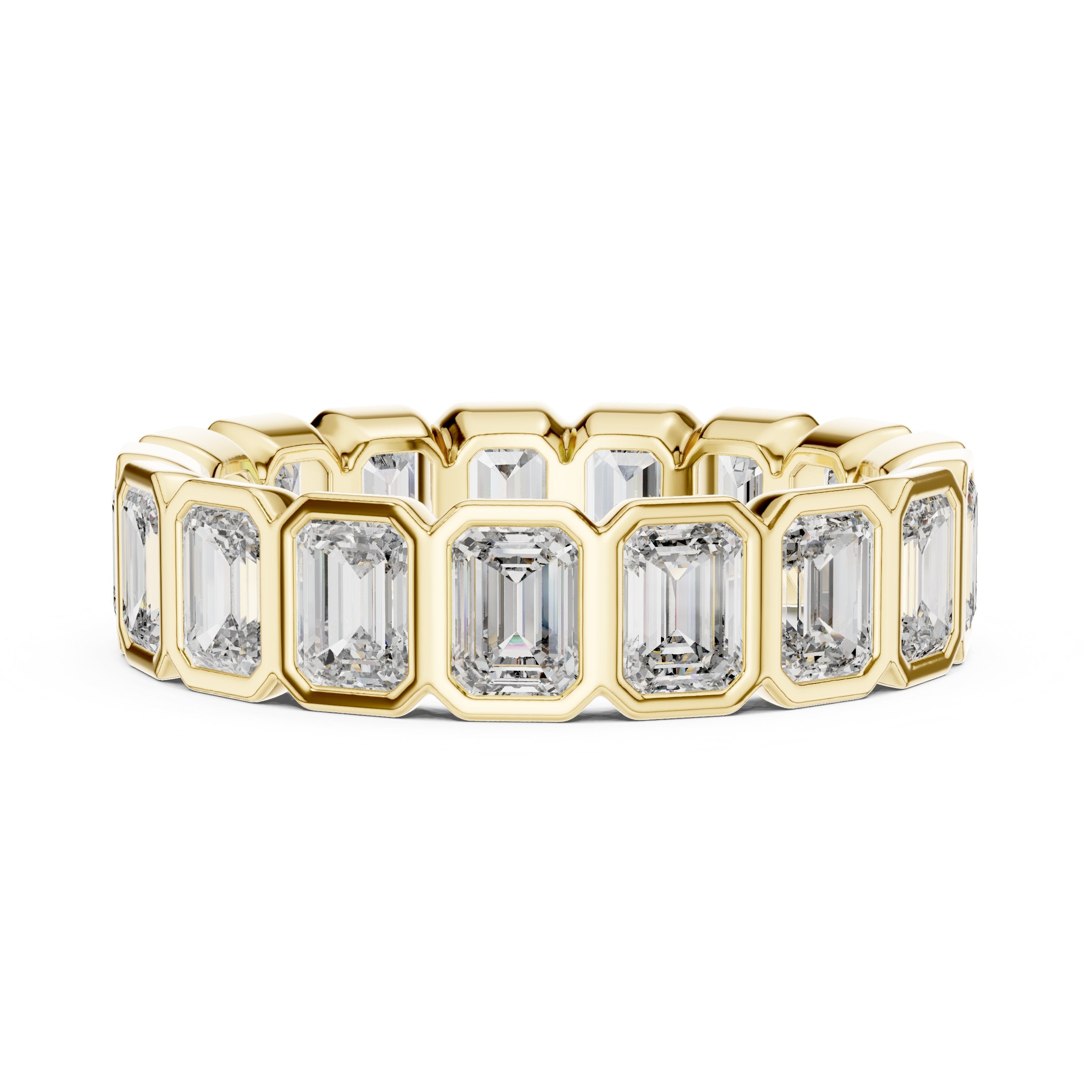 Emerald Cut Bezel Set Eternity Band in Yellow Gold - VYKA Diamonds