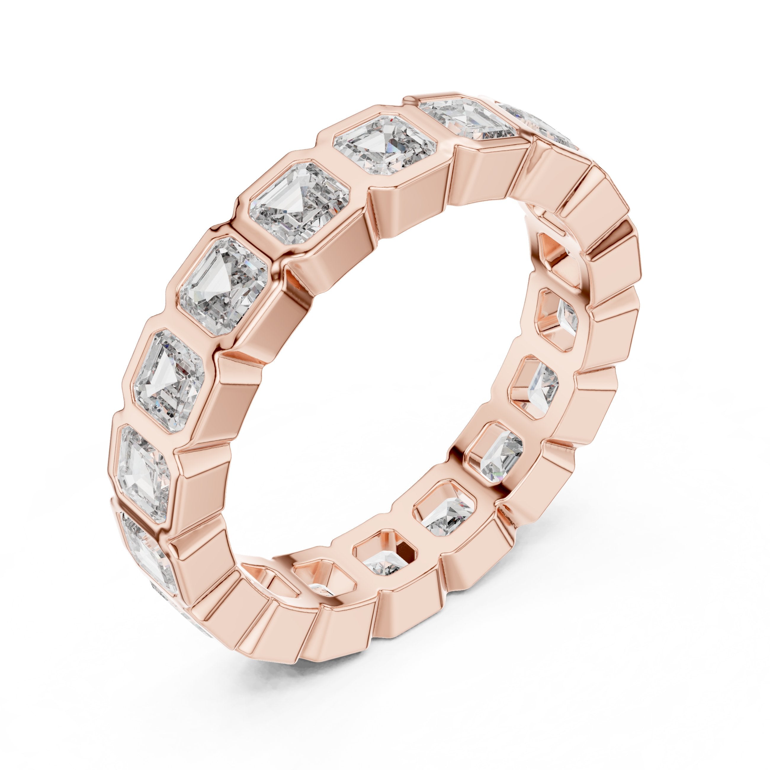 Asscher Cut Diamond Bezel Set Eternity Band in Rose Gold - VYKA Diamonds