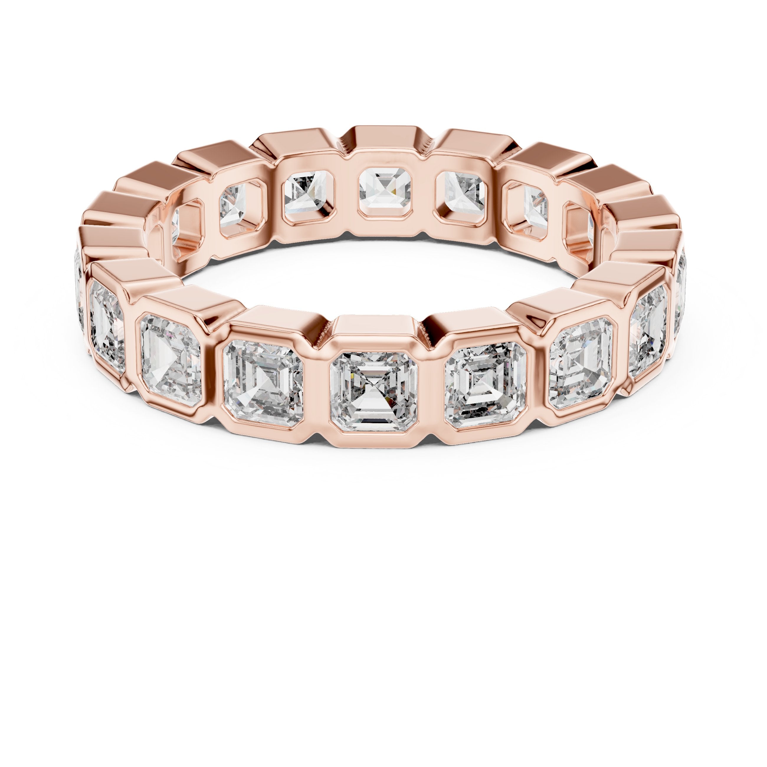 Asscher Cut Diamond Bezel Set Eternity Band in Rose Gold - VYKA Diamonds