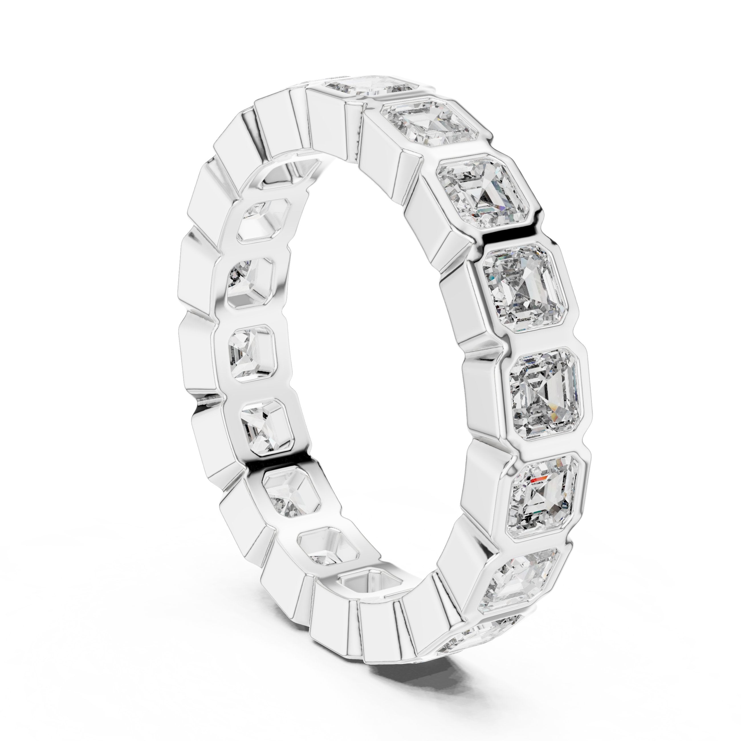 Asscher Cut Diamond Bezel Set Eternity Band in White Gold - VYKA Diamonds