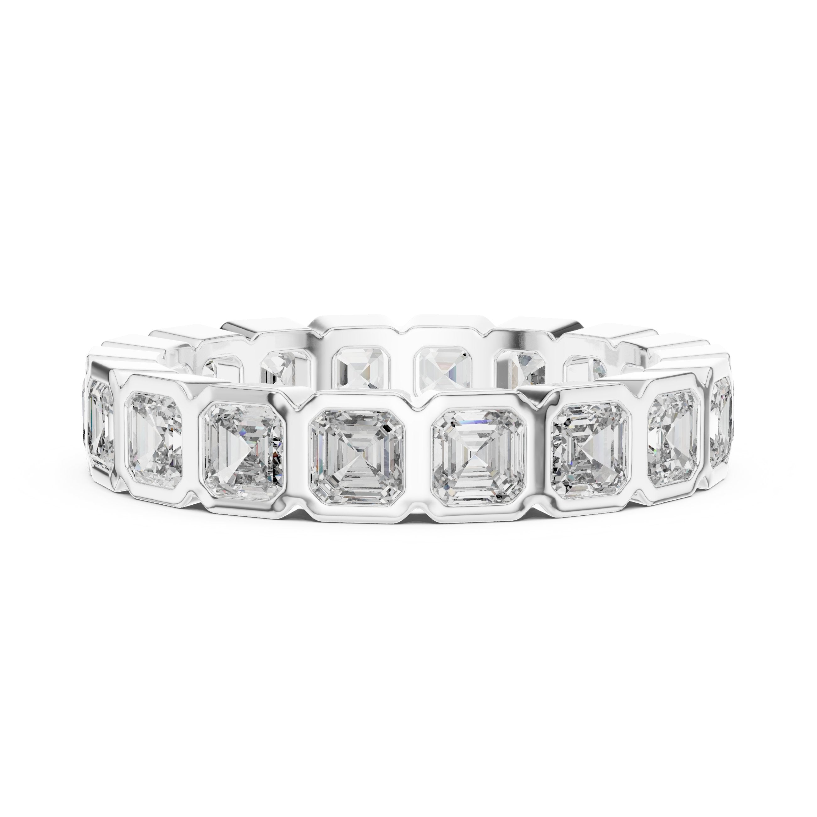 Asscher Cut Diamond Bezel Set Eternity Band in White Gold - VYKA Diamonds