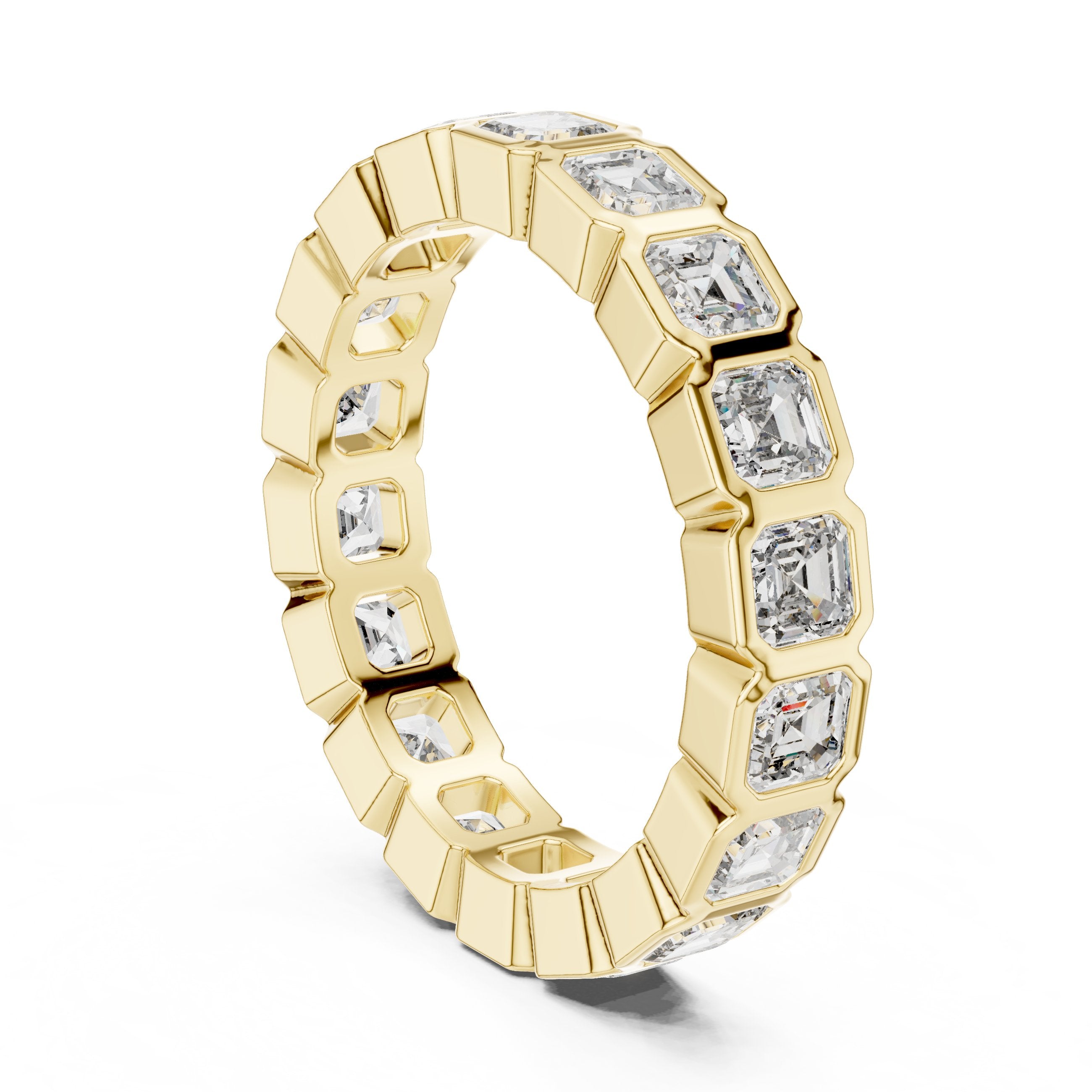 Asscher Cut Diamond Bezel Set Eternity Band in Yellow Gold - VYKA Diamonds