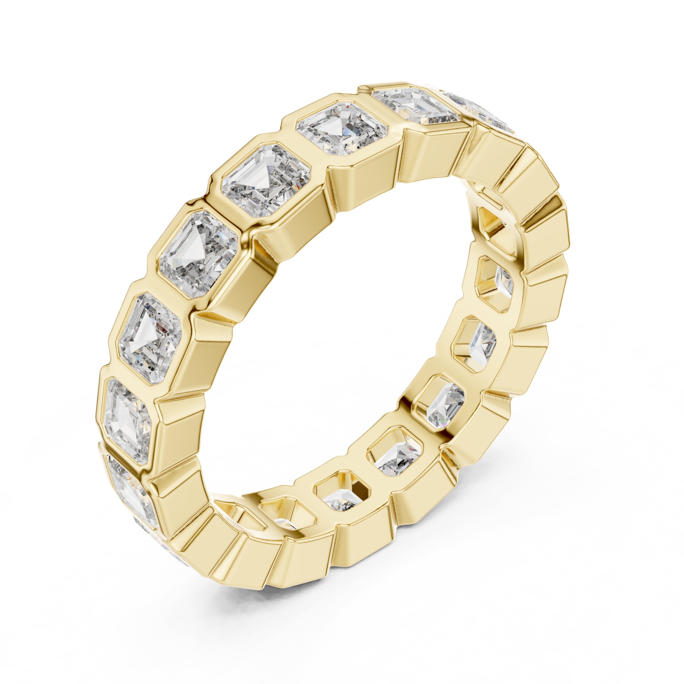 Asscher Cut Diamond Bezel Set Eternity Band in Yellow Gold - VYKA Diamonds