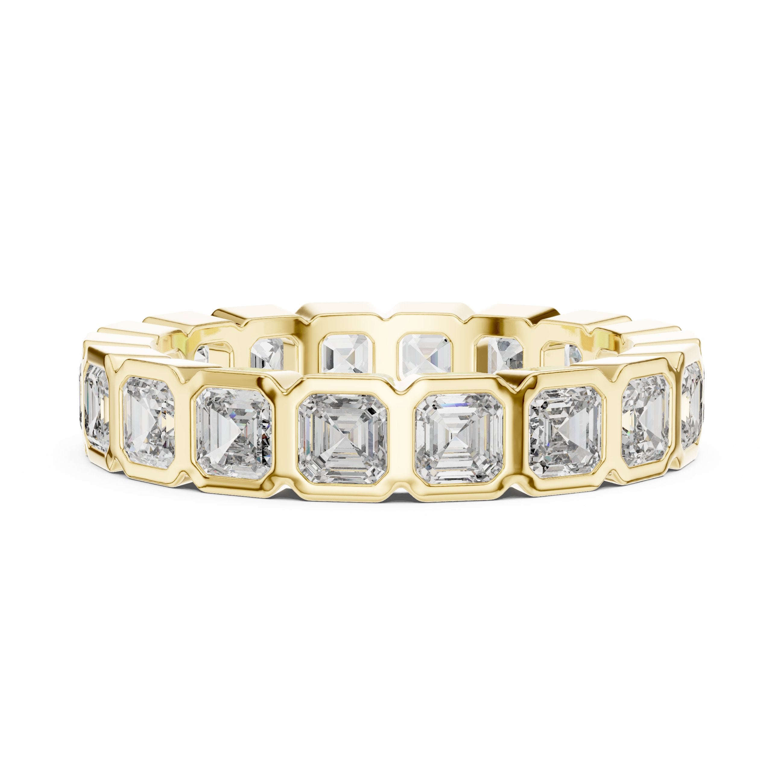 Asscher Cut Diamond Bezel Set Eternity Band in Yellow Gold - VYKA Diamonds