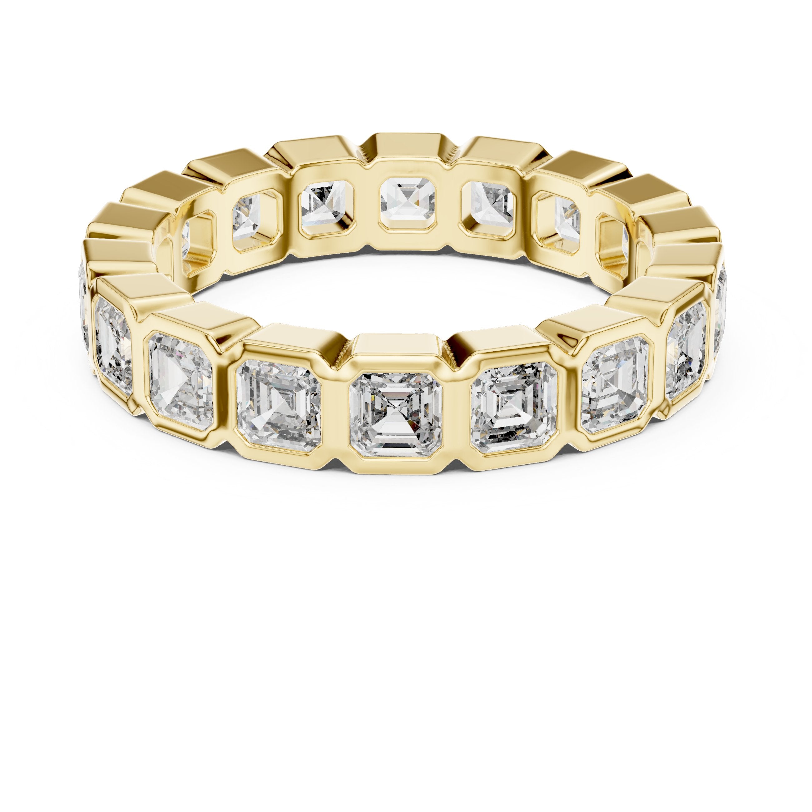 Asscher Cut Diamond Bezel Set Eternity Band in Yellow Gold - VYKA Diamonds