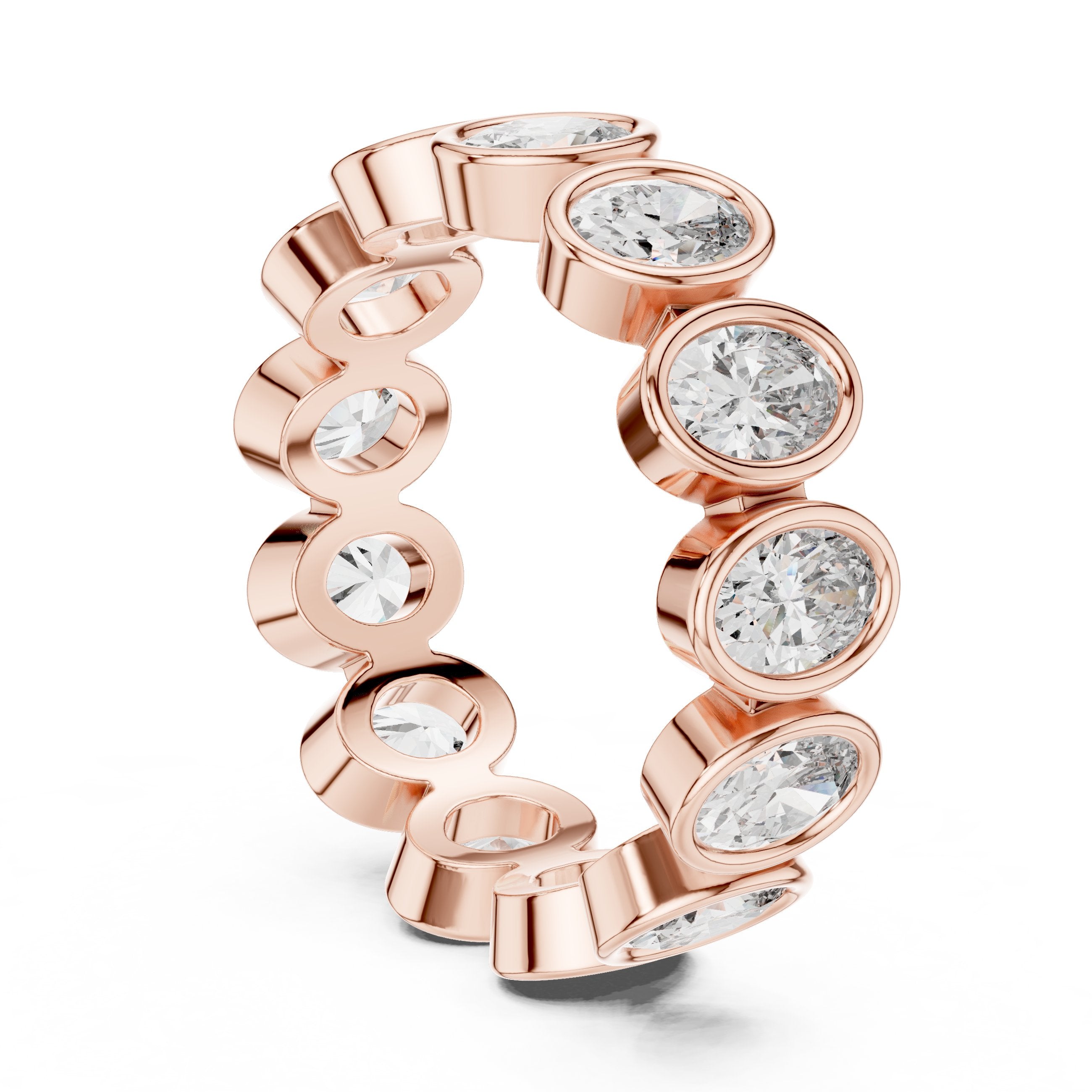 Oval Diamond Bezel Set Eternity Band in Rose Gold - VYKA Diamonds
