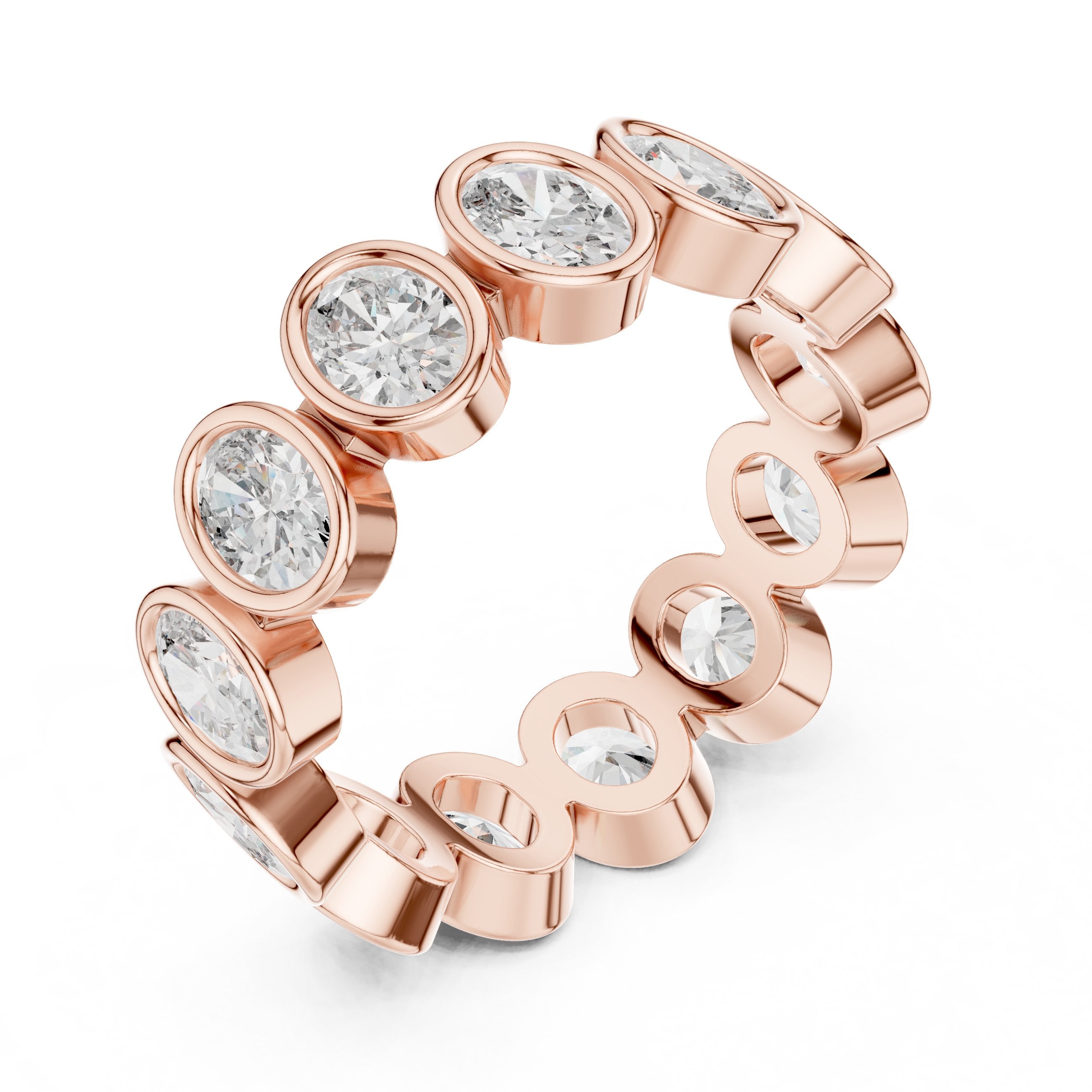 Oval Diamond Bezel Set Eternity Band in Rose Gold - VYKA Diamonds