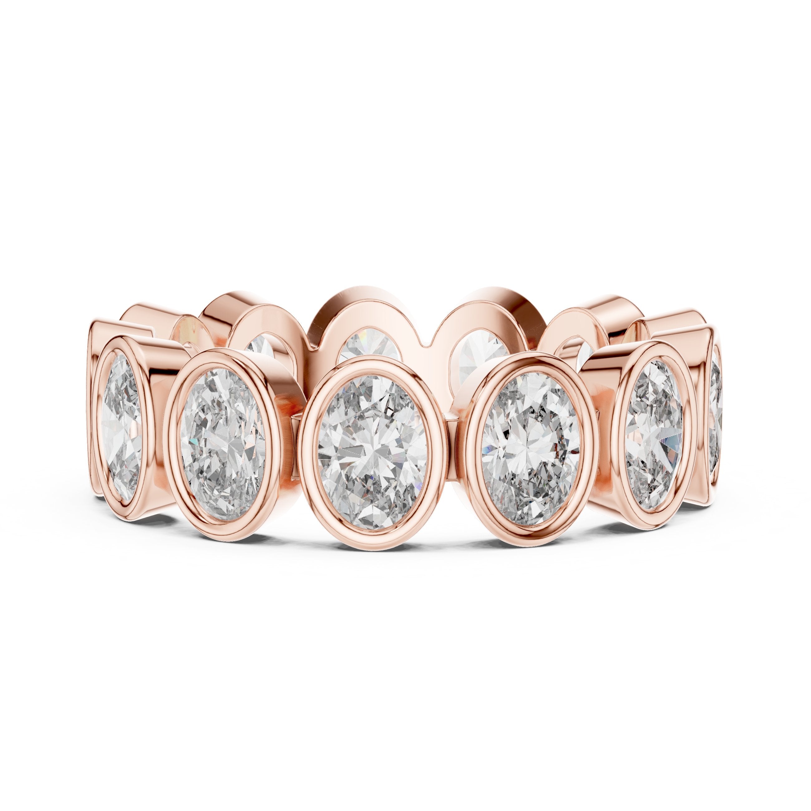 Oval Diamond Bezel Set Eternity Band in Rose Gold - VYKA Diamonds