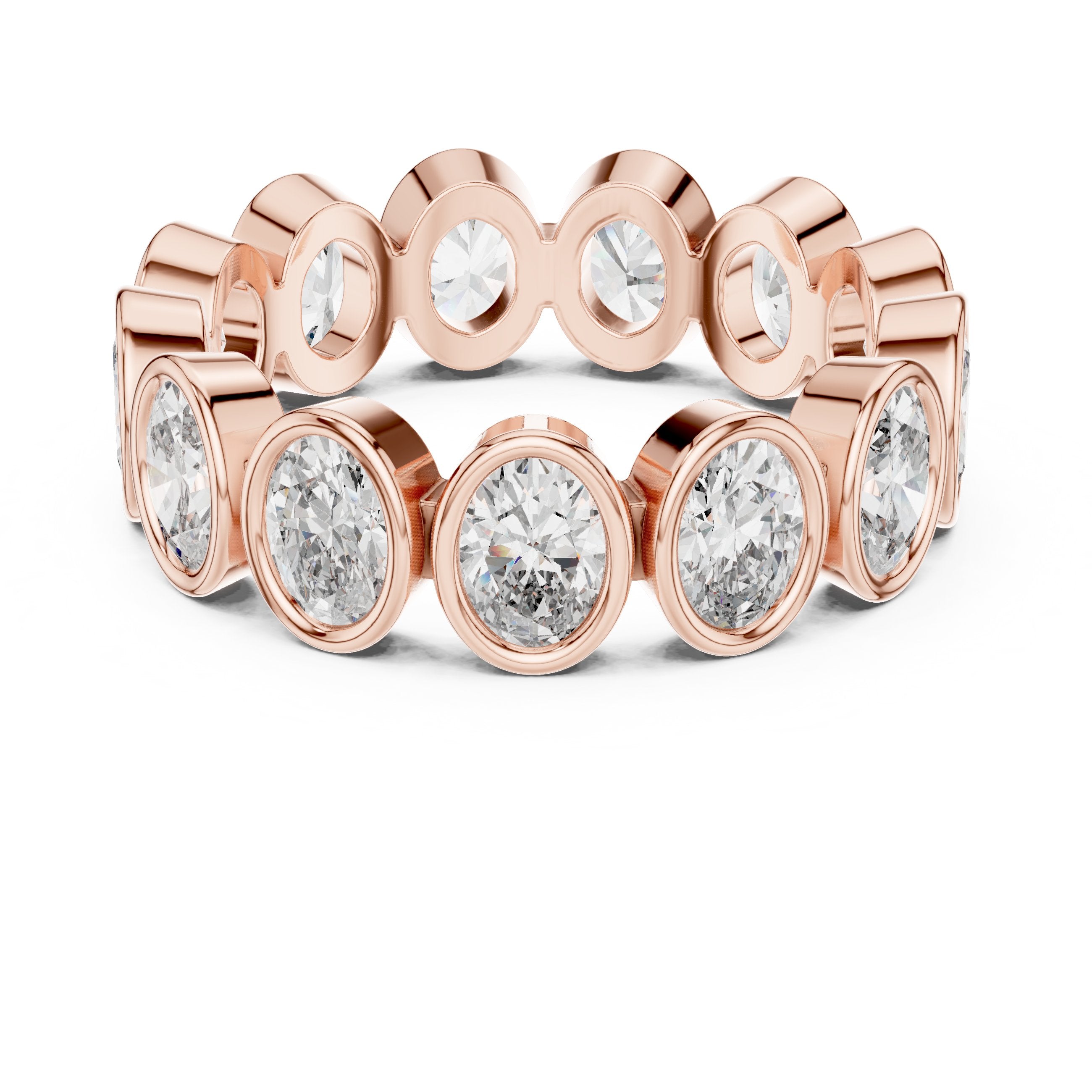 Oval Diamond Bezel Set Eternity Band in Rose Gold - VYKA Diamonds