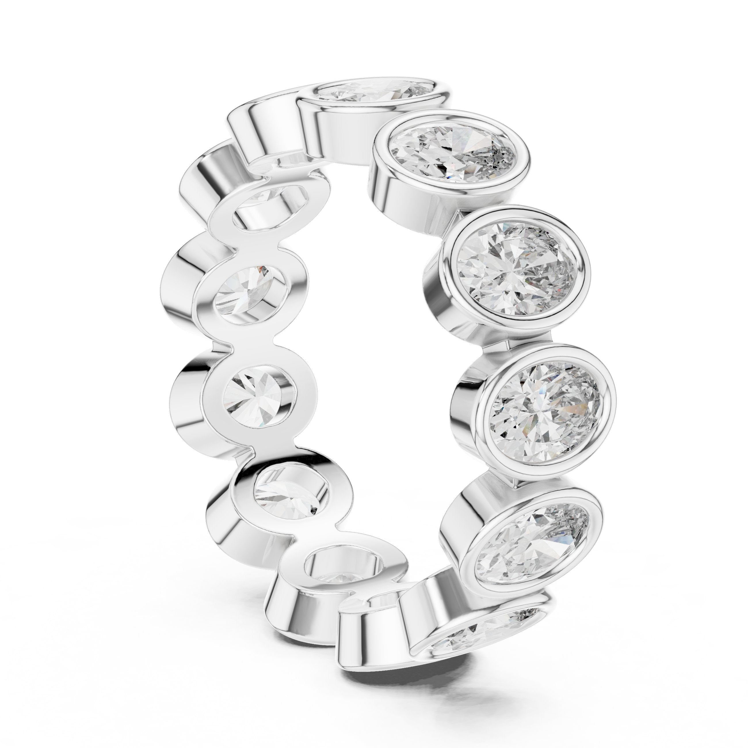 Oval Diamond Bezel Set Eternity Band in White Gold - VYKA Diamonds