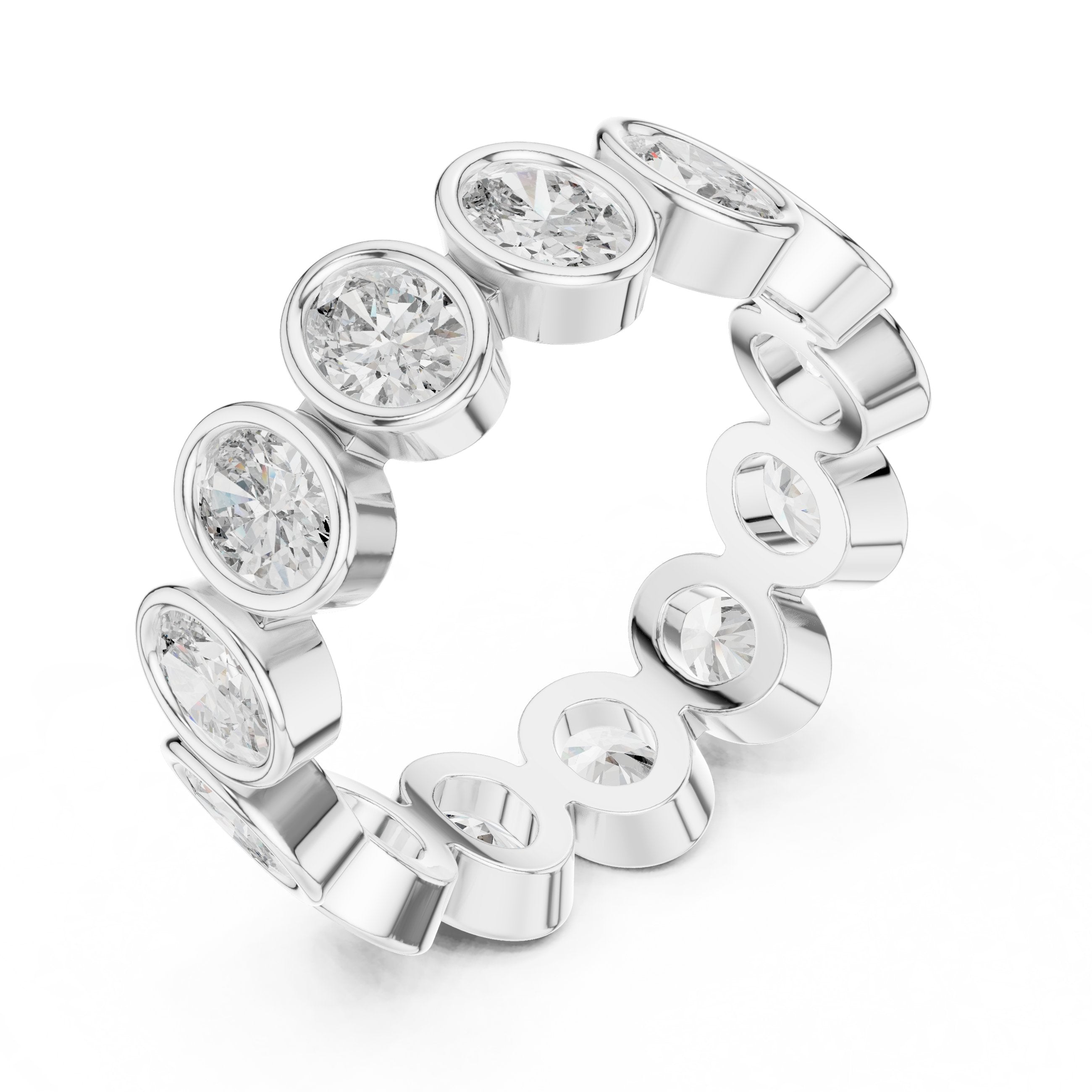 Oval Diamond Bezel Set Eternity Band in White Gold - VYKA Diamonds