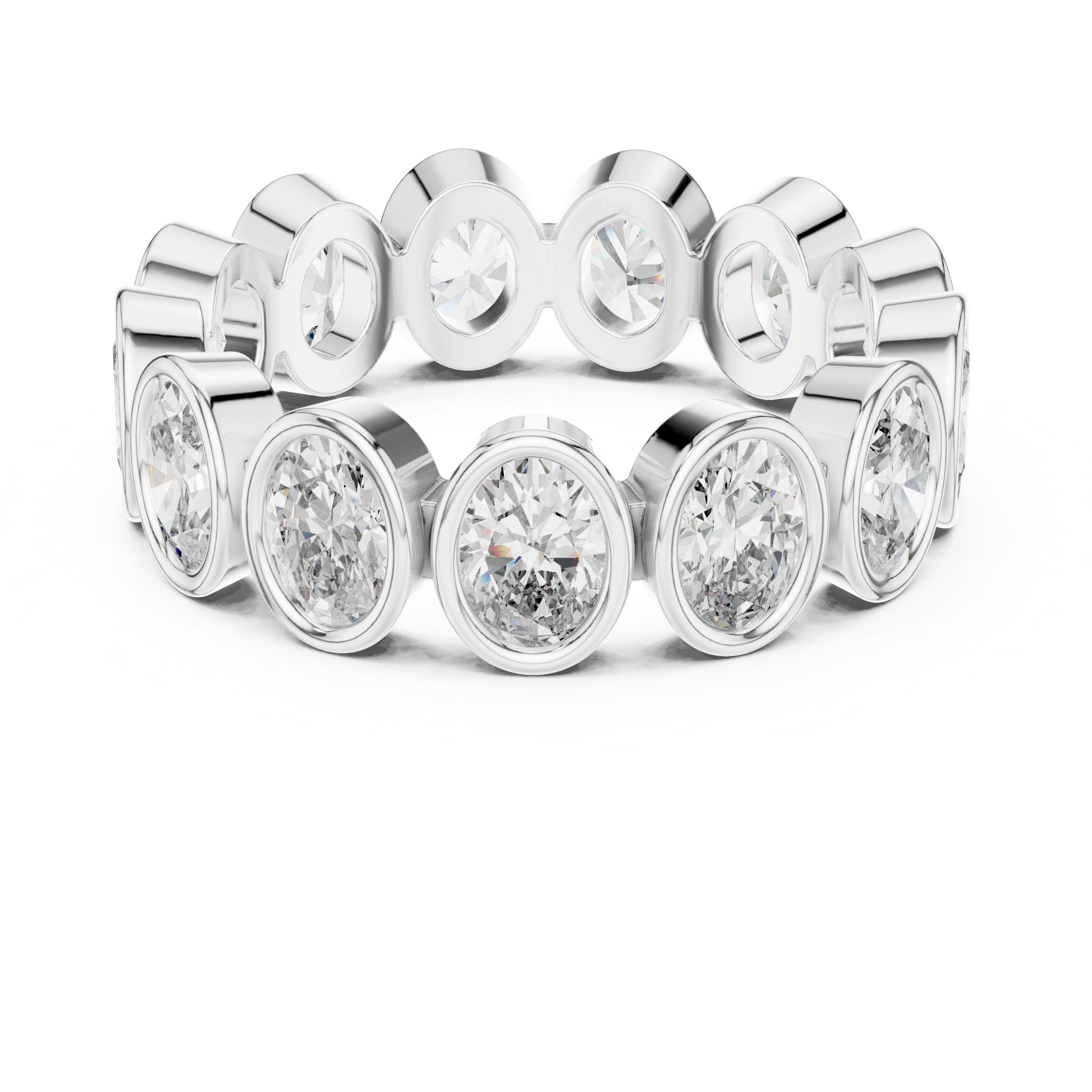 Oval Diamond Bezel Set Eternity Band in White Gold - VYKA Diamonds