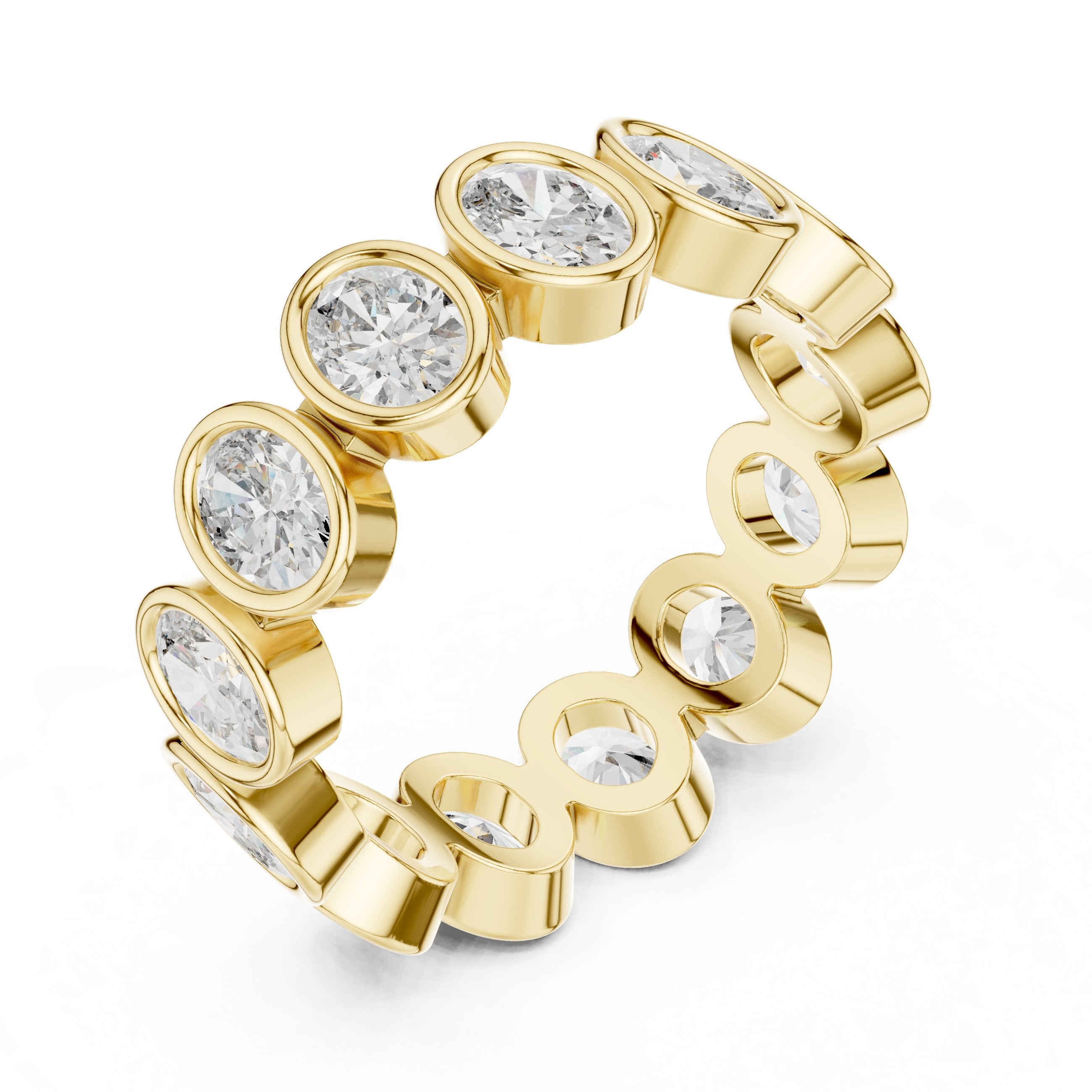 Oval Diamond Bezel Set Eternity Band in Yellow Gold - VYKA Diamonds