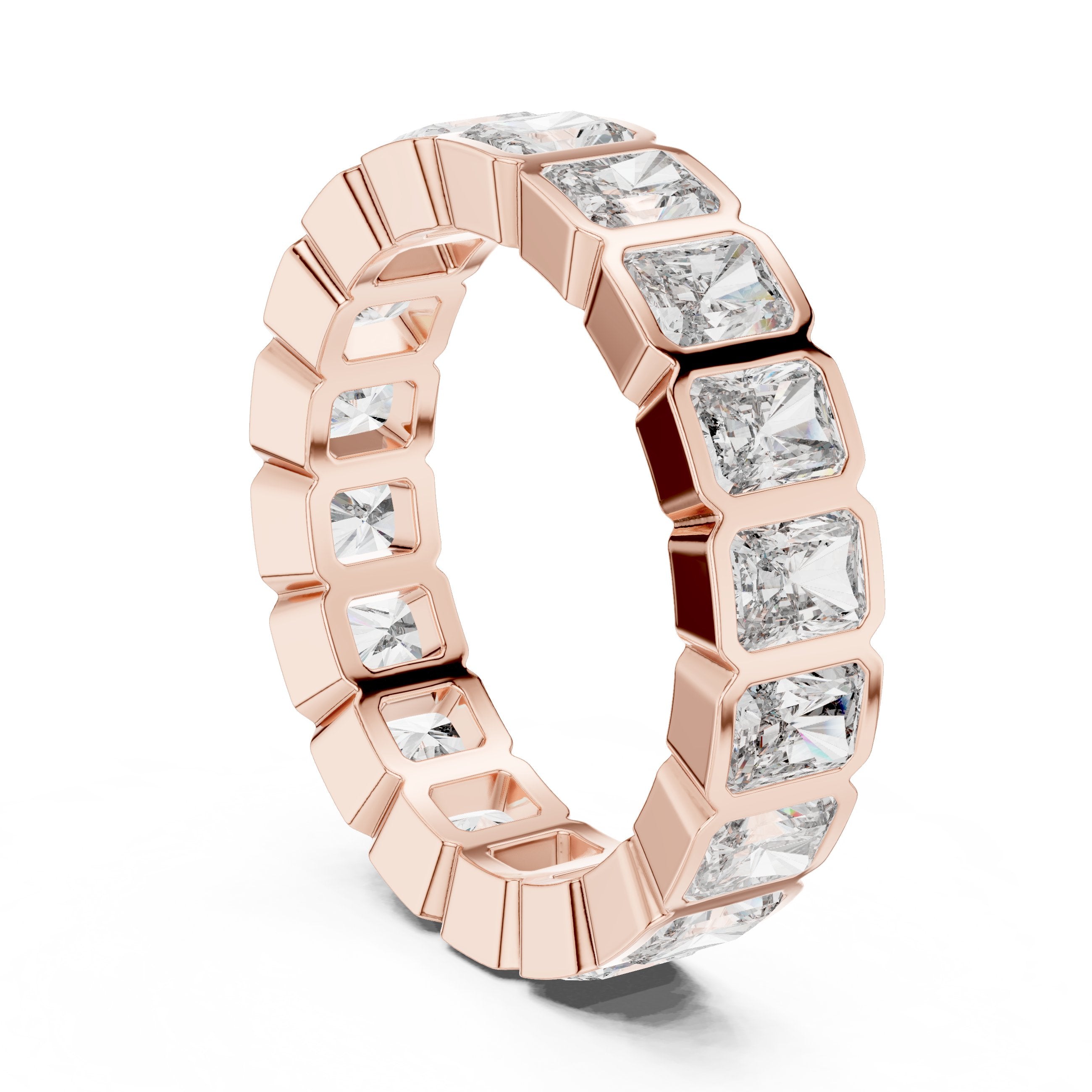 Radiant Cut Bezel Set Diamond Eternity Band in Rose Gold - VYKA Diamonds