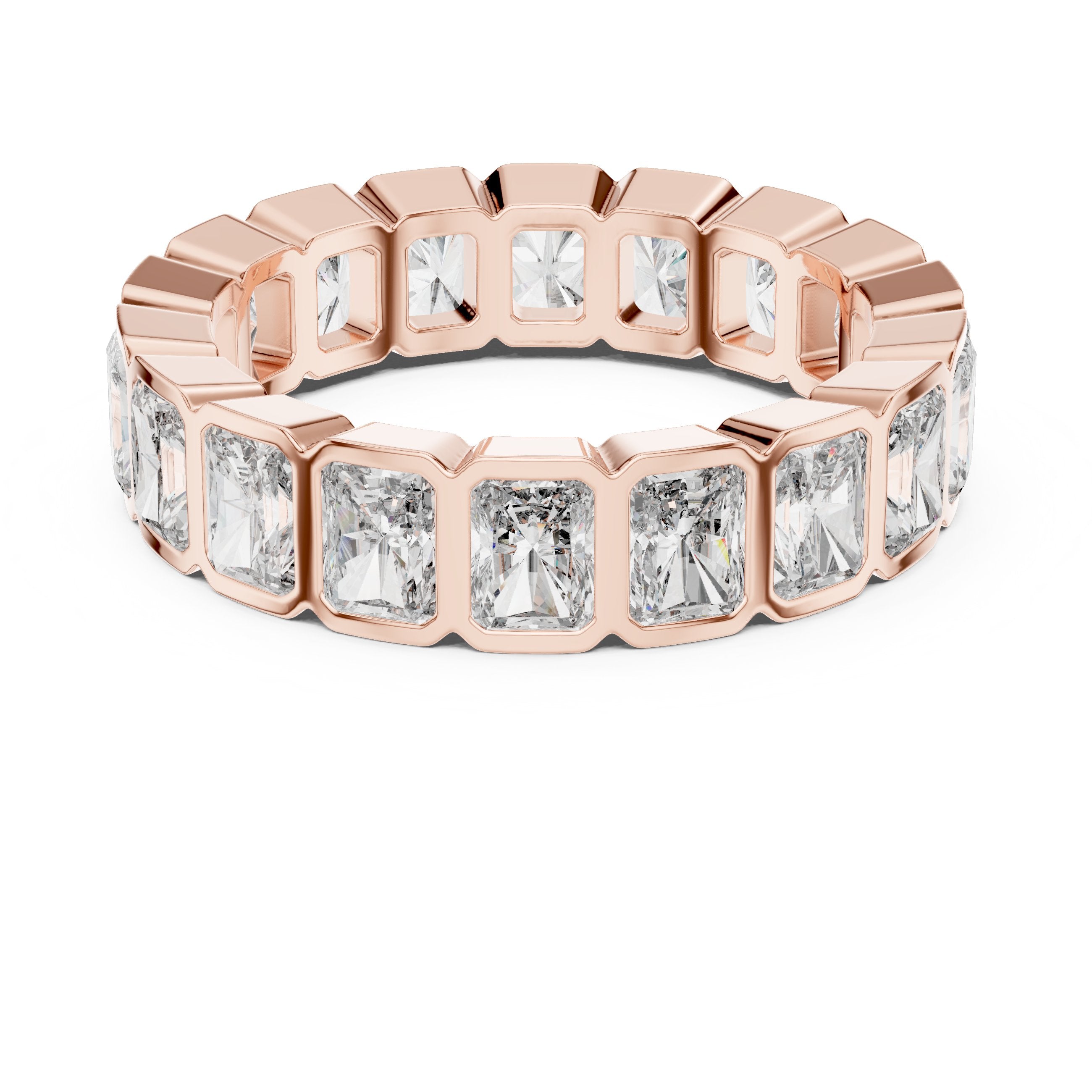 Radiant Cut Bezel Set Diamond Eternity Band in Rose Gold - VYKA Diamonds