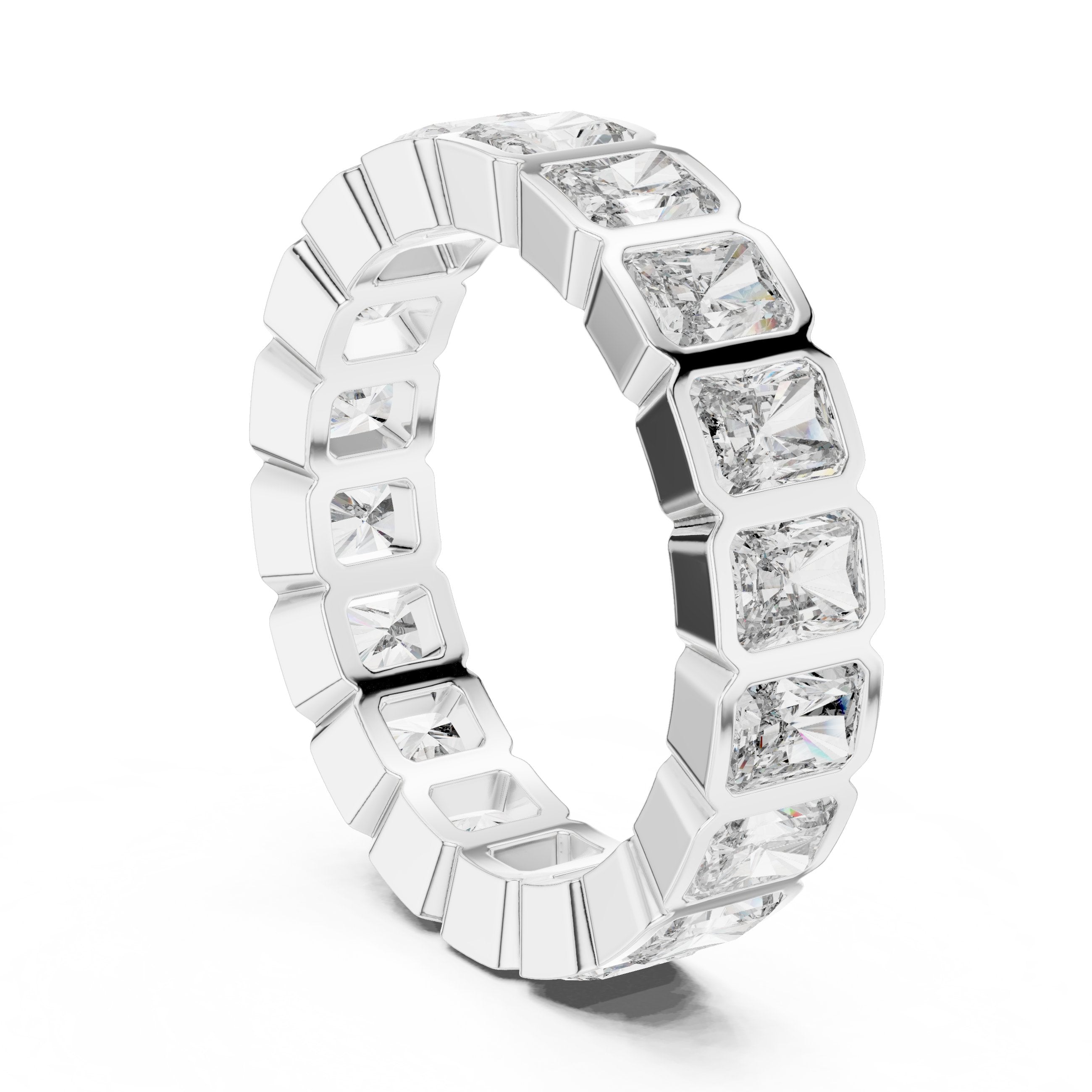 Radiant Cut Bezel Set Diamond Eternity Band in White Gold - VYKA Diamonds