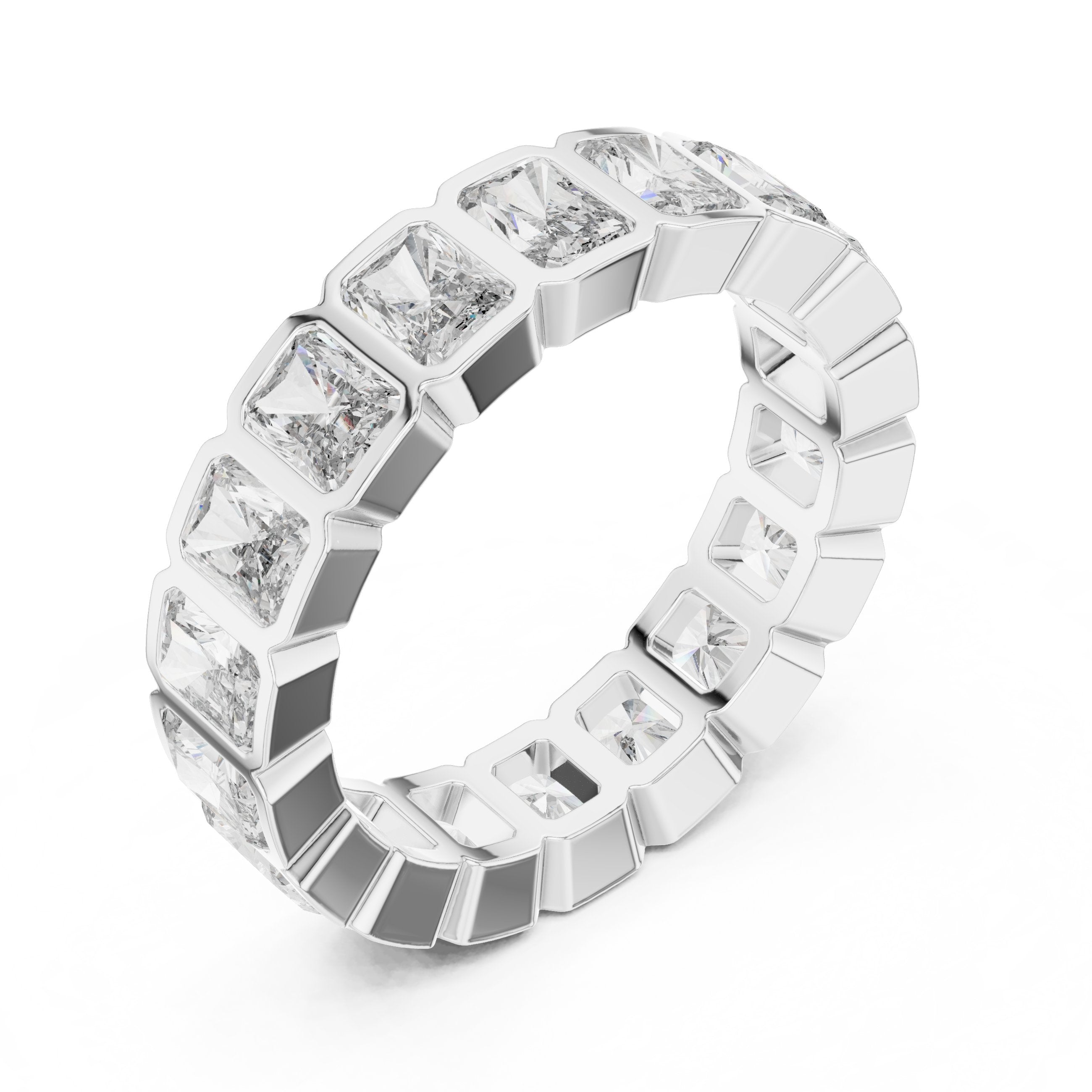 Radiant Cut Bezel Set Diamond Eternity Band in White Gold - VYKA Diamonds
