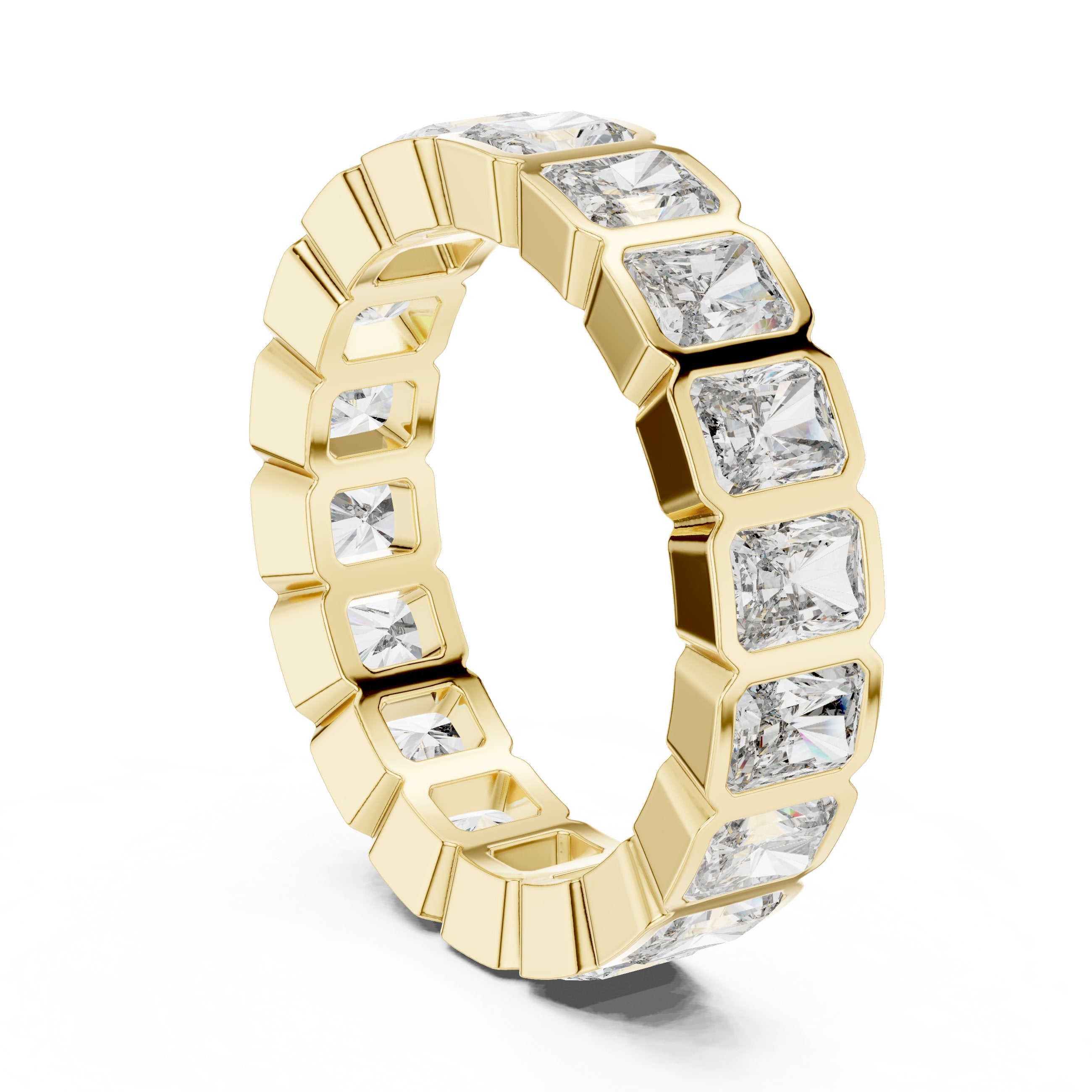 Radiant Cut Bezel Set Diamond Eternity Band in Yellow Gold - VYKA Diamonds