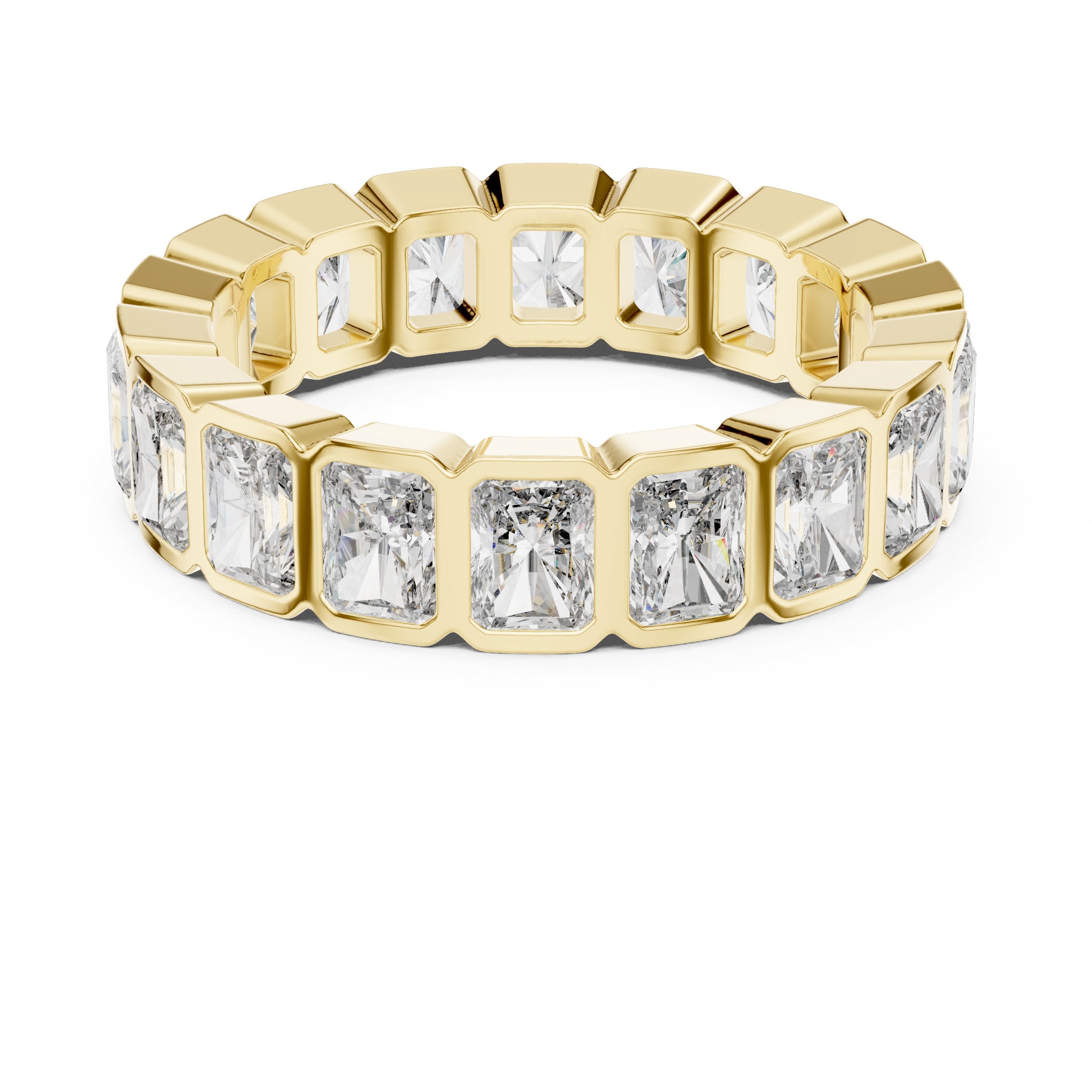 Radiant Cut Bezel Set Diamond Eternity Band in Yellow Gold - VYKA Diamonds
