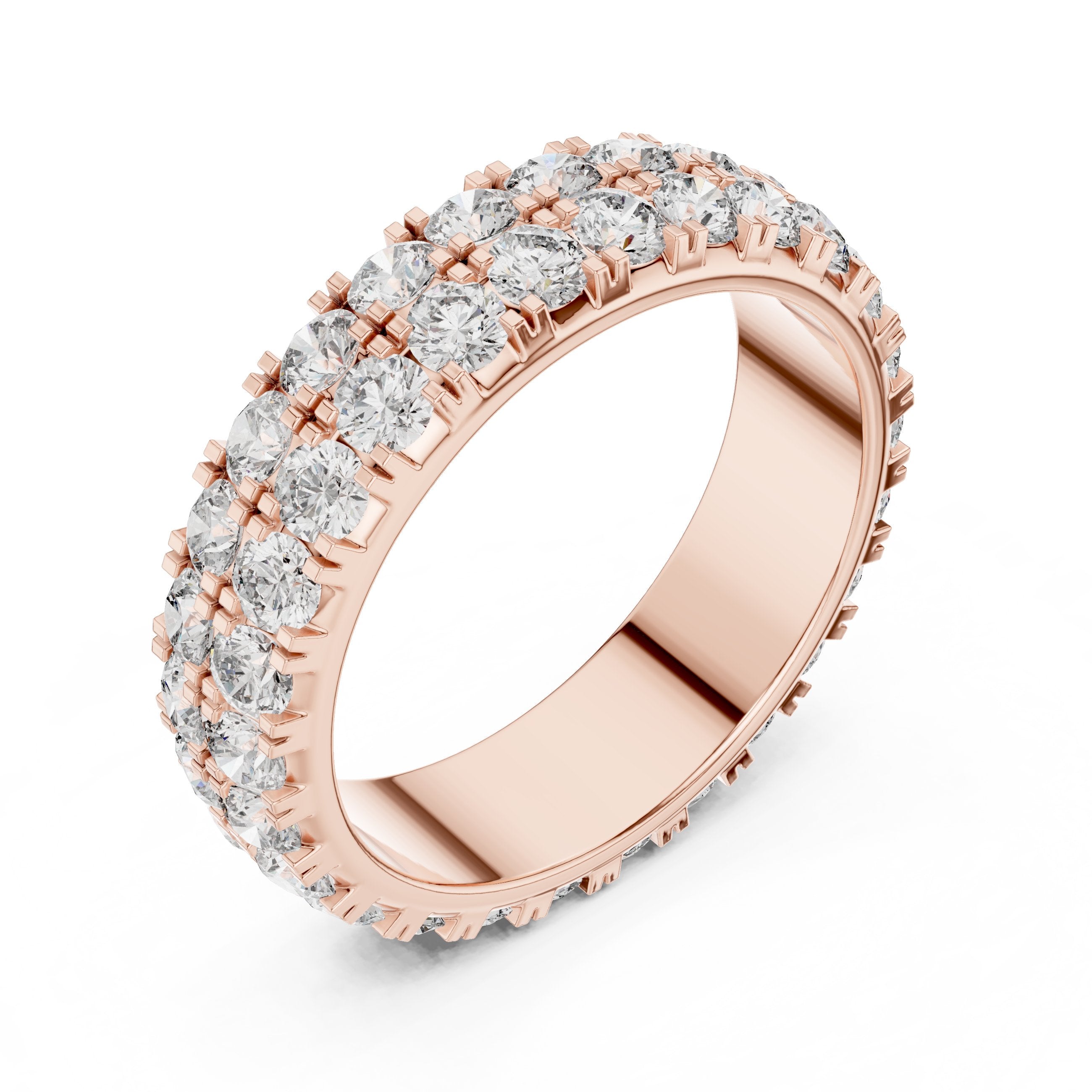 Round Diamond Triple Row Pavé Eternity Band in Rose Gold - VYKA Diamonds