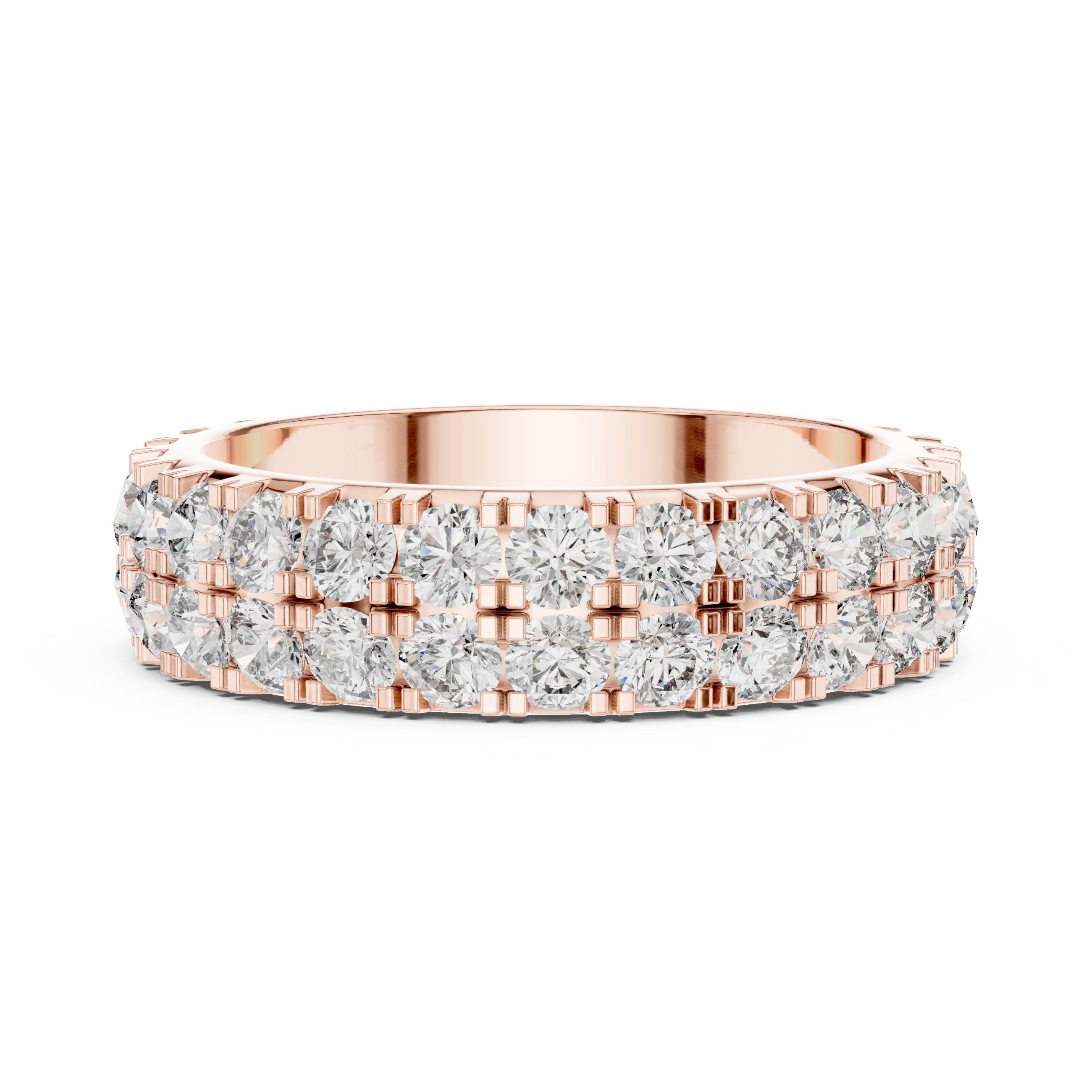 Round Diamond Triple Row Pavé Eternity Band in Rose Gold - VYKA Diamonds