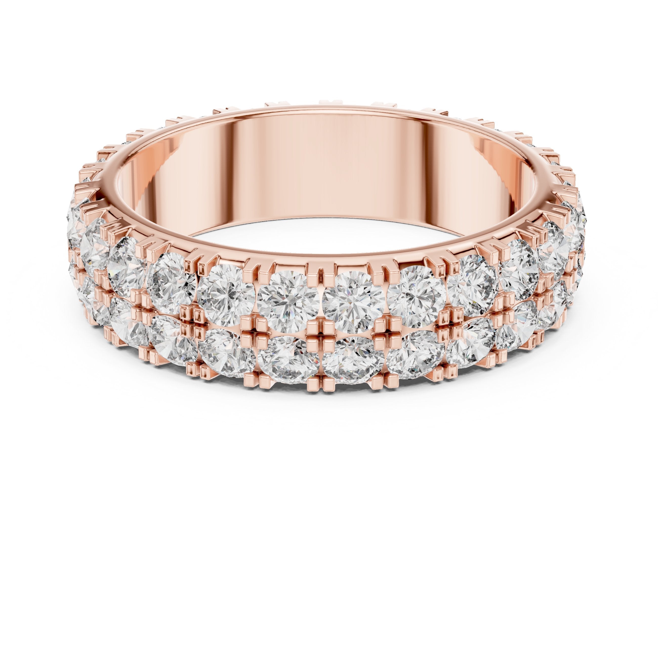 Round Diamond Triple Row Pavé Eternity Band in Rose Gold - VYKA Diamonds