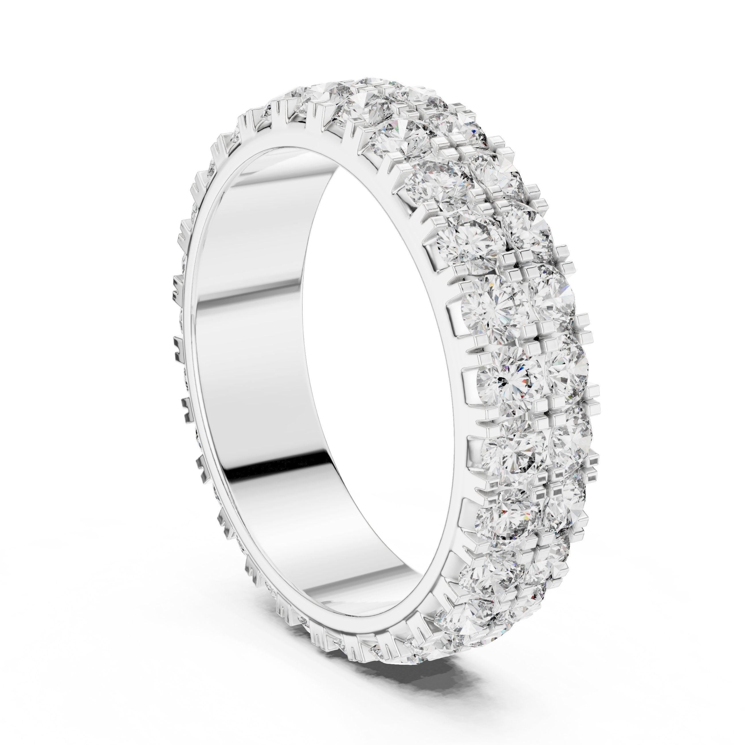 Round Diamond Triple Row Pavé Eternity Band in White Gold - VYKA Diamonds