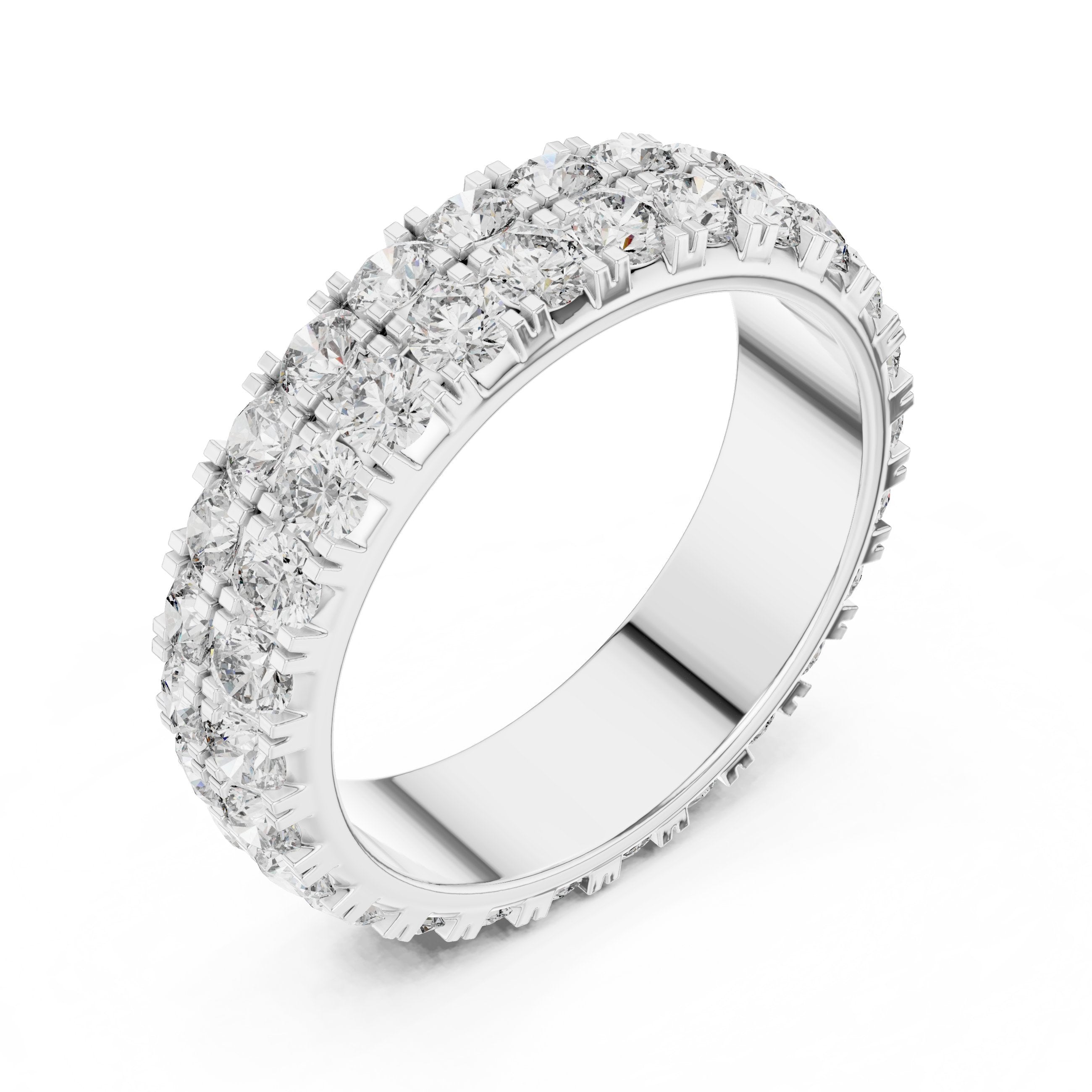 Round Diamond Triple Row Pavé Eternity Band in White Gold - VYKA Diamonds